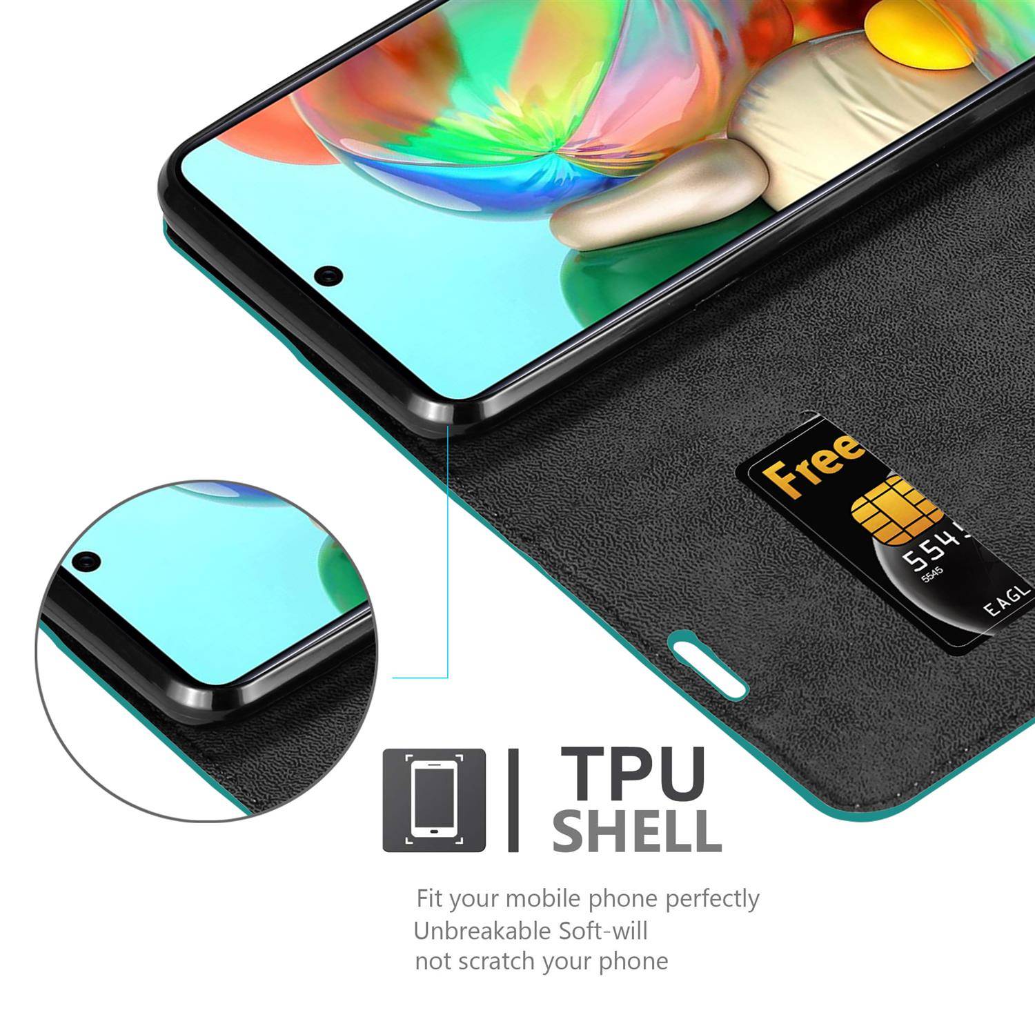 Cadorabo Hülle für Samsung Galaxy A72 4G / 5G Schutz Hülle in Türkis Handyhülle Etui Case Cover Magnetverschluss