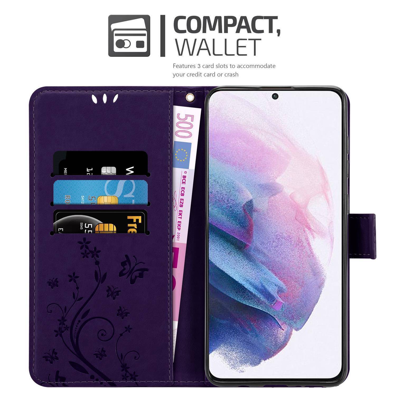 Cadorabo Hülle für Samsung Galaxy S21 5G Schutz Hülle in Lila Schutzhülle Handy Hülle Etui Case Blumen Flower