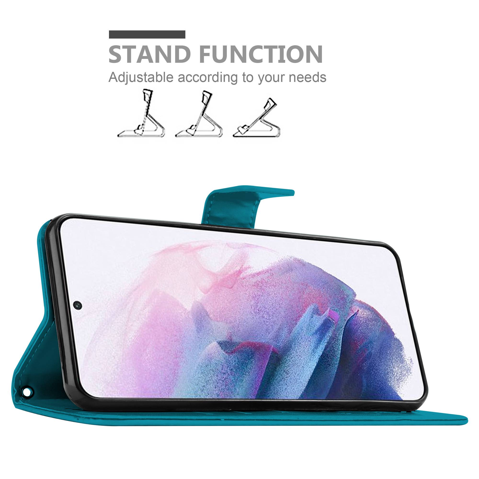 Cadorabo Hülle für Samsung Galaxy S21 5G Schutz Hülle in Blau Schutzhülle Handy Hülle Etui Case Blumen Flower