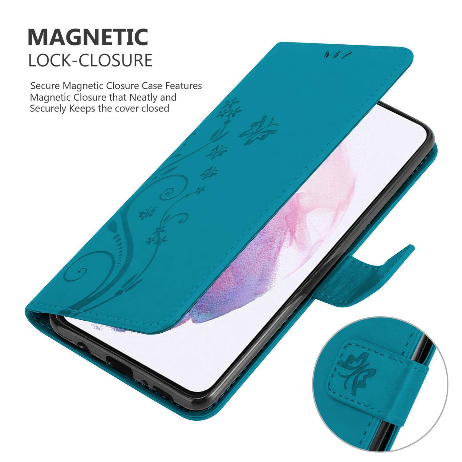 Cadorabo Hülle für Samsung Galaxy S21 5G Schutz Hülle in Blau Schutzhülle Handy Hülle Etui Case Blumen Flower