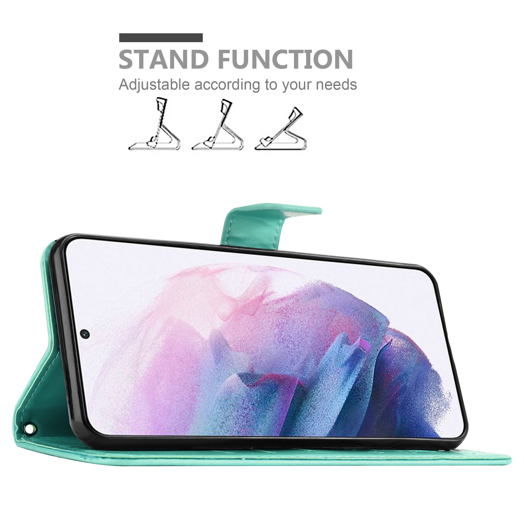 Cadorabo Hülle für Samsung Galaxy S21 5G Schutz Hülle in Türkis Schutzhülle Handy Hülle Etui Case Blumen Flower