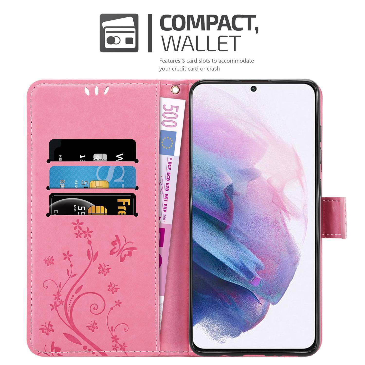 Cadorabo Hülle für Samsung Galaxy S21 5G Schutz Hülle in Rosa Schutzhülle Handy Hülle Etui Case Blumen Flower
