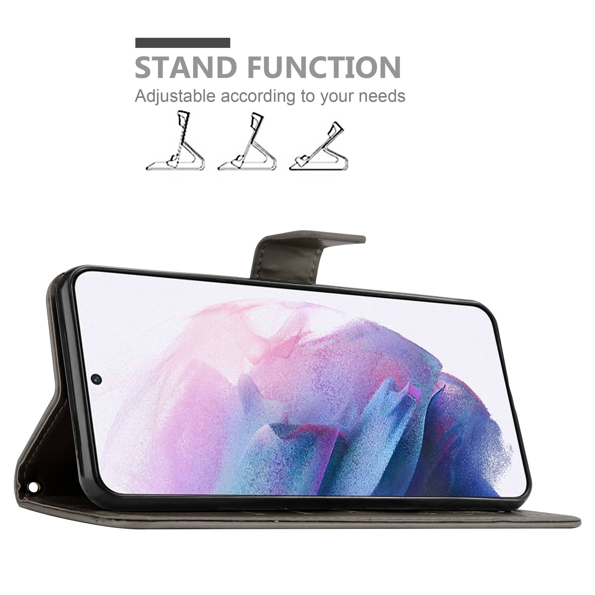 Cadorabo Hülle für Samsung Galaxy S21 PLUS Schutz Hülle in Grau Schutzhülle Handy Hülle Etui Case Blumen Flower