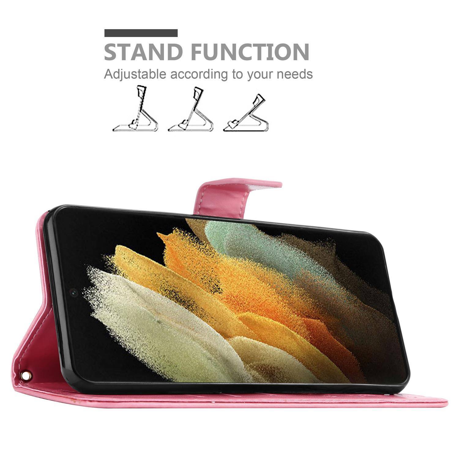 Cadorabo Hülle für Samsung Galaxy S21 ULTRA Schutz Hülle in Rosa Schutzhülle Handy Hülle Etui Case Blumen Flower
