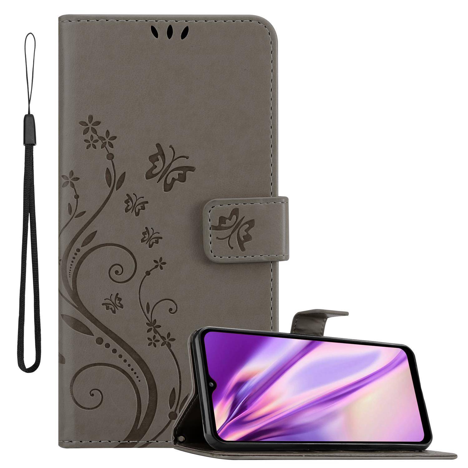 Cadorabo Hülle für Samsung Galaxy A32 5G Schutz Hülle in Grau Schutzhülle Handy Hülle Etui Case Blumen Flower