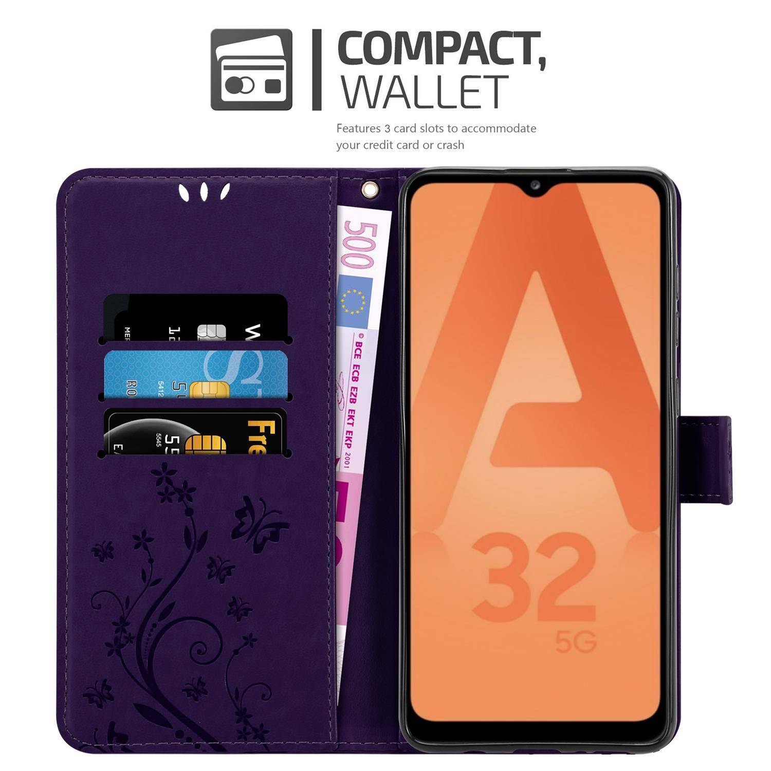 Cadorabo Hülle für Samsung Galaxy A32 5G Schutz Hülle in Lila Schutzhülle Handy Hülle Etui Case Blumen Flower