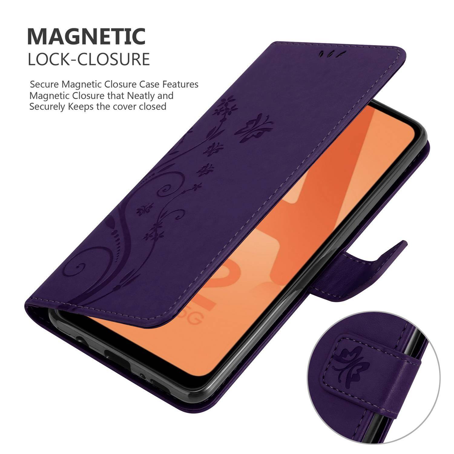 Cadorabo Hülle für Samsung Galaxy A32 5G Schutz Hülle in Lila Schutzhülle Handy Hülle Etui Case Blumen Flower