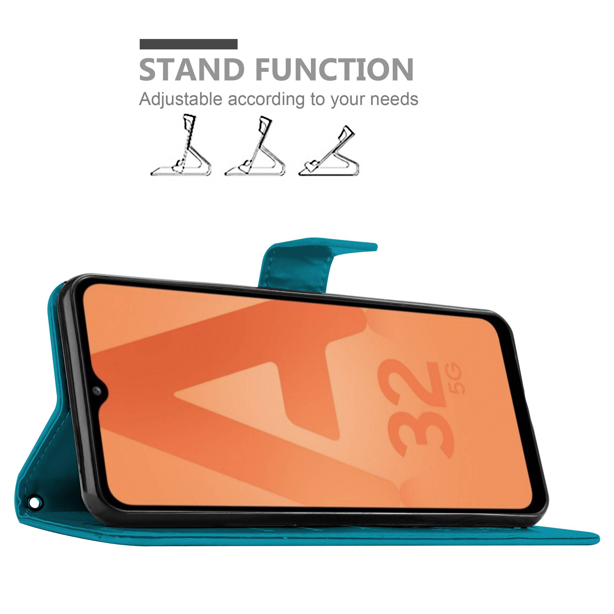 Cadorabo Hülle für Samsung Galaxy A32 5G Schutz Hülle in Blau Schutzhülle Handy Hülle Etui Case Blumen Flower