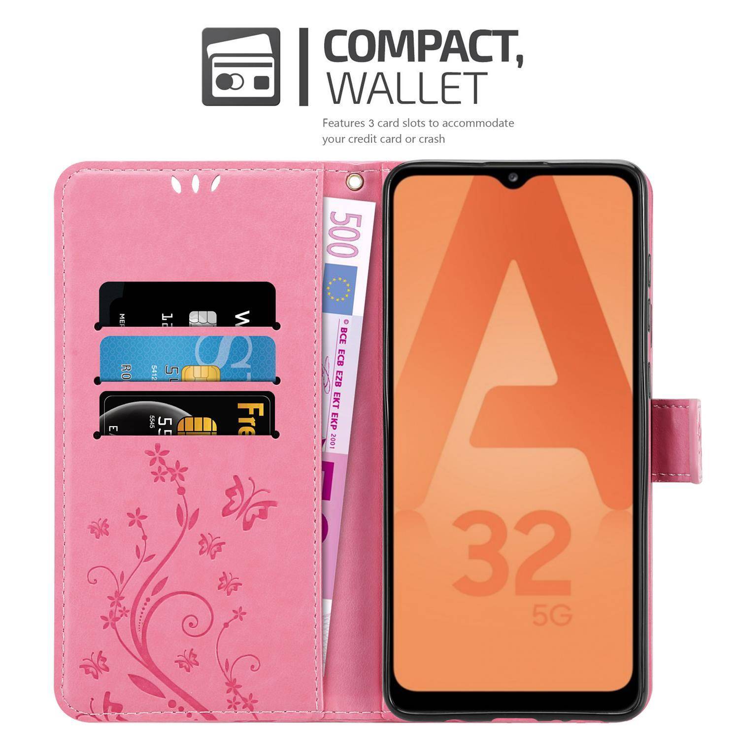 Cadorabo Hülle für Samsung Galaxy A32 5G Schutz Hülle in Rosa Schutzhülle Handy Hülle Etui Case Blumen Flower