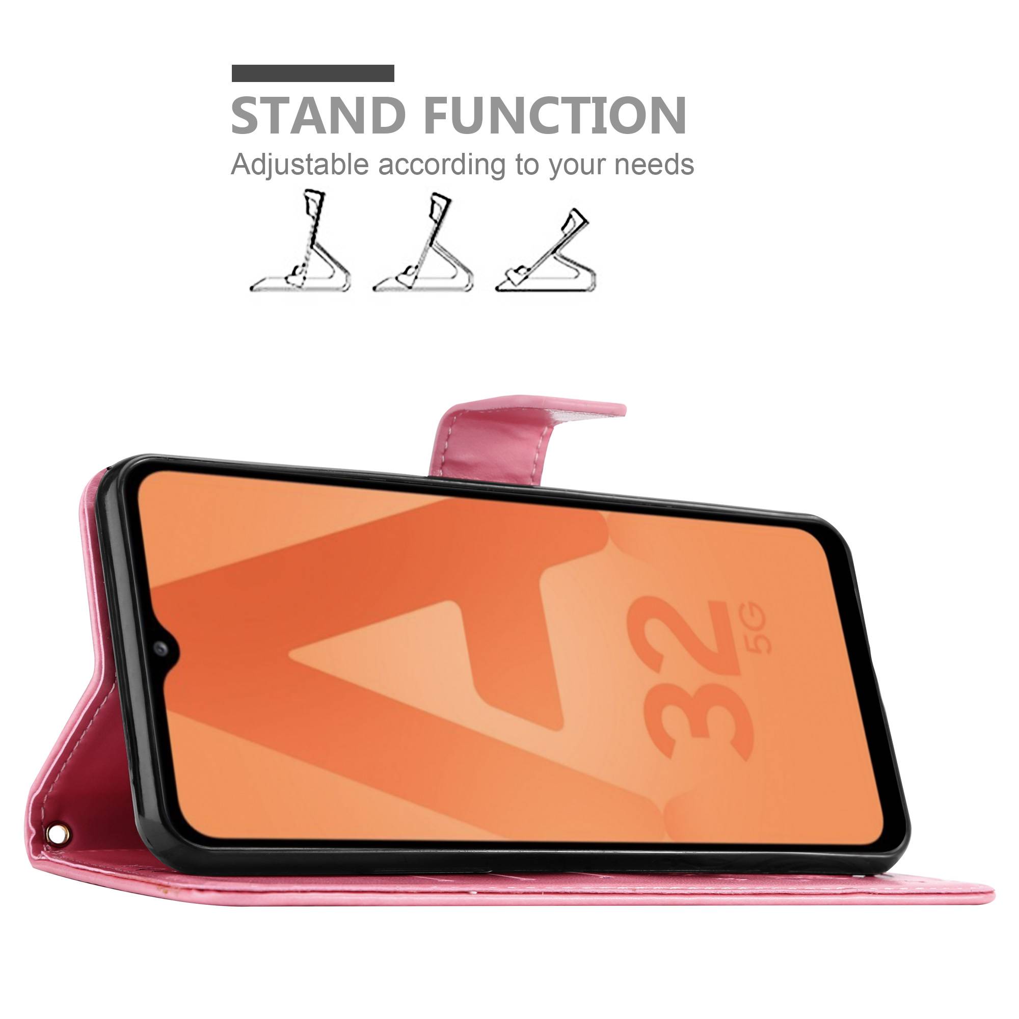 Cadorabo Hülle für Samsung Galaxy A32 5G Schutz Hülle in Rosa Schutzhülle Handy Hülle Etui Case Blumen Flower