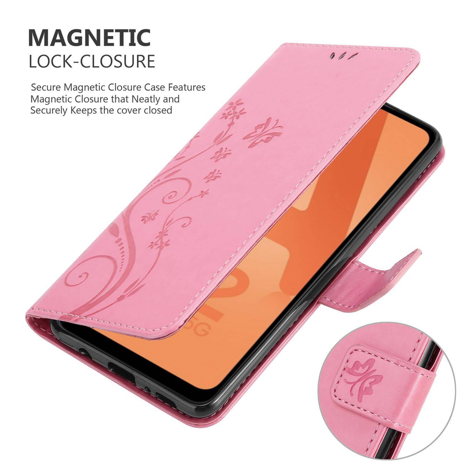 Cadorabo Hülle für Samsung Galaxy A32 5G Schutz Hülle in Rosa Schutzhülle Handy Hülle Etui Case Blumen Flower