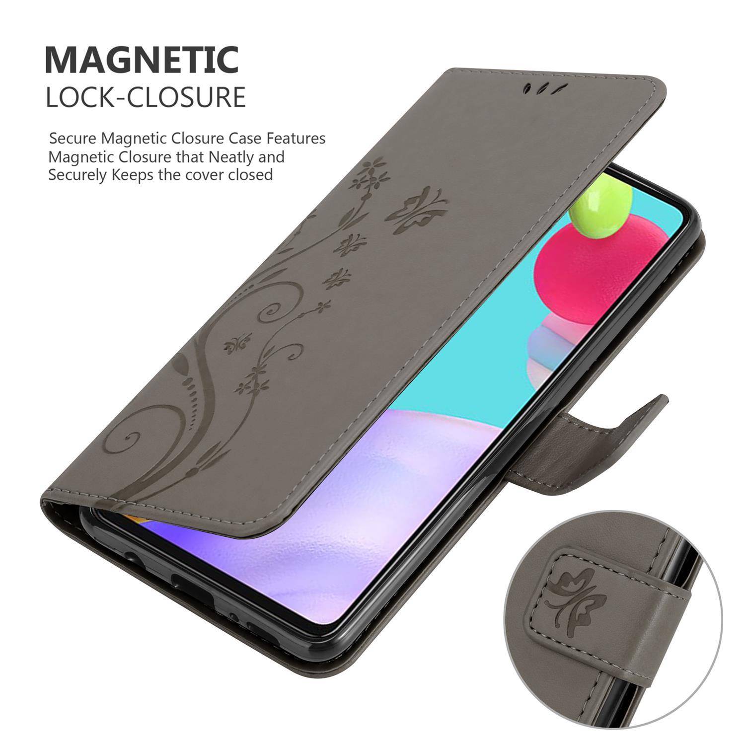 Cadorabo Hülle für Samsung Galaxy A52 (4G / 5G) / A52s Schutz Hülle in Grau Schutzhülle Handy Hülle Etui Case Blumen