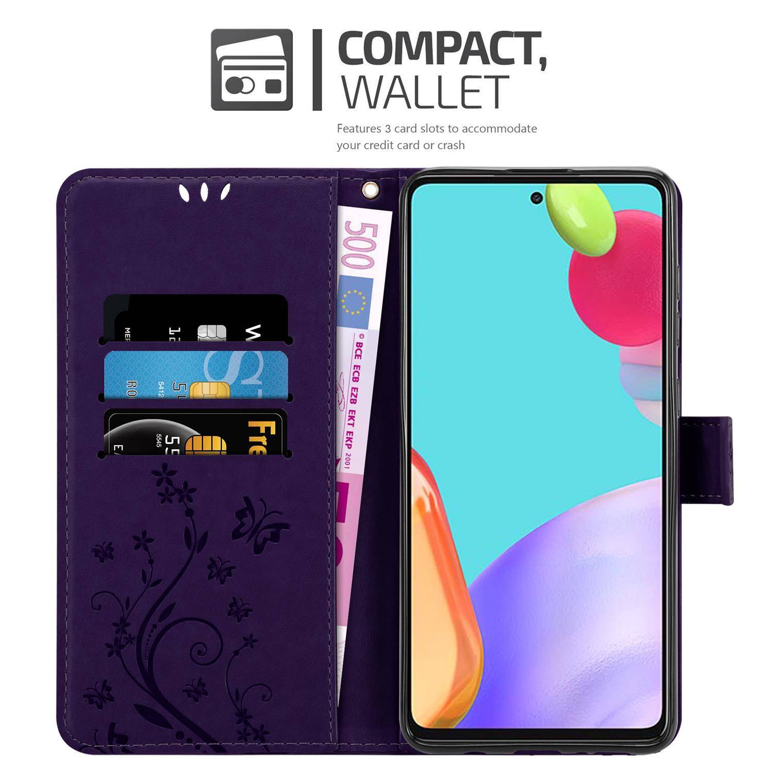 Cadorabo Hülle für Samsung Galaxy A52 (4G / 5G) / A52s Schutz Hülle in Lila Schutzhülle Handy Hülle Etui Case Blumen