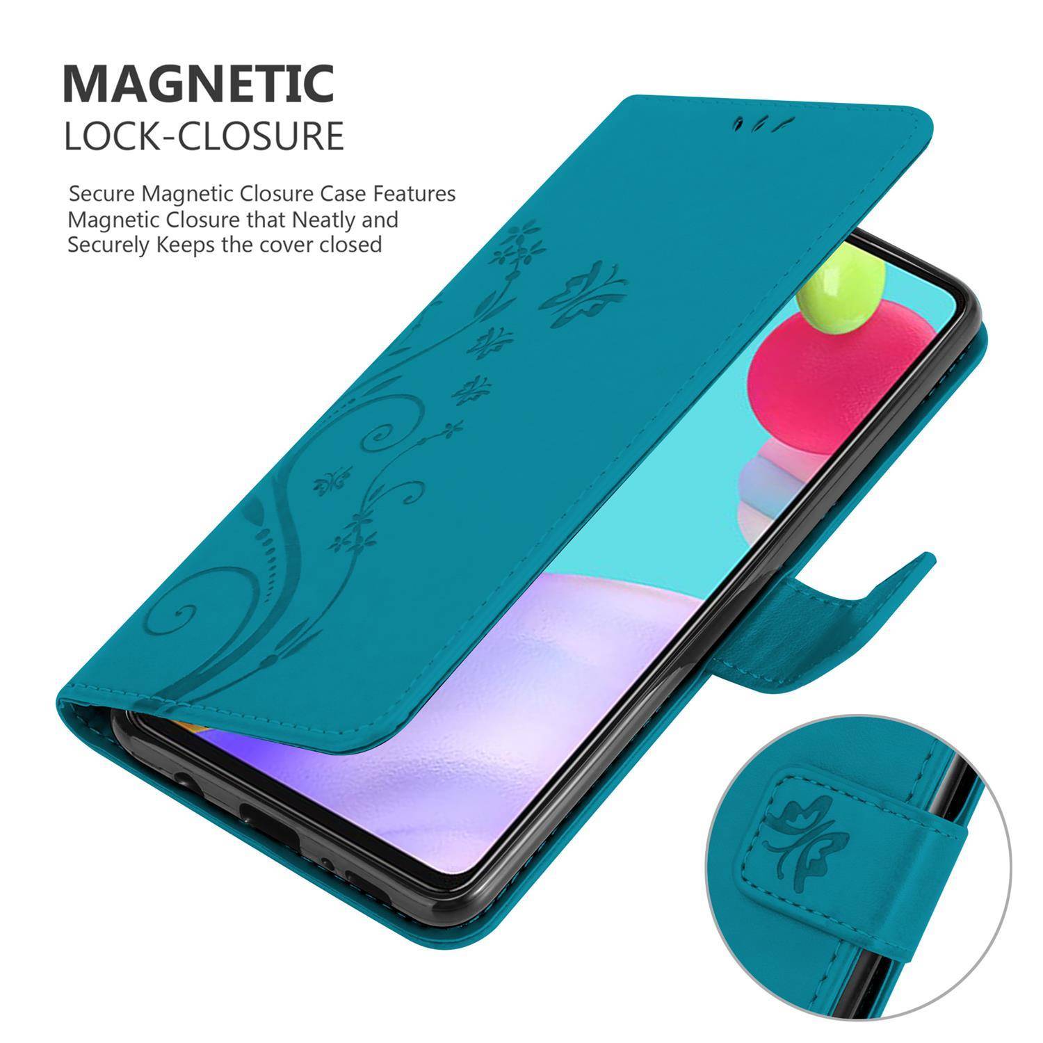 Cadorabo Hülle für Samsung Galaxy A52 (4G / 5G) / A52s Schutz Hülle in Blau Schutzhülle Handy Hülle Etui Case Blumen
