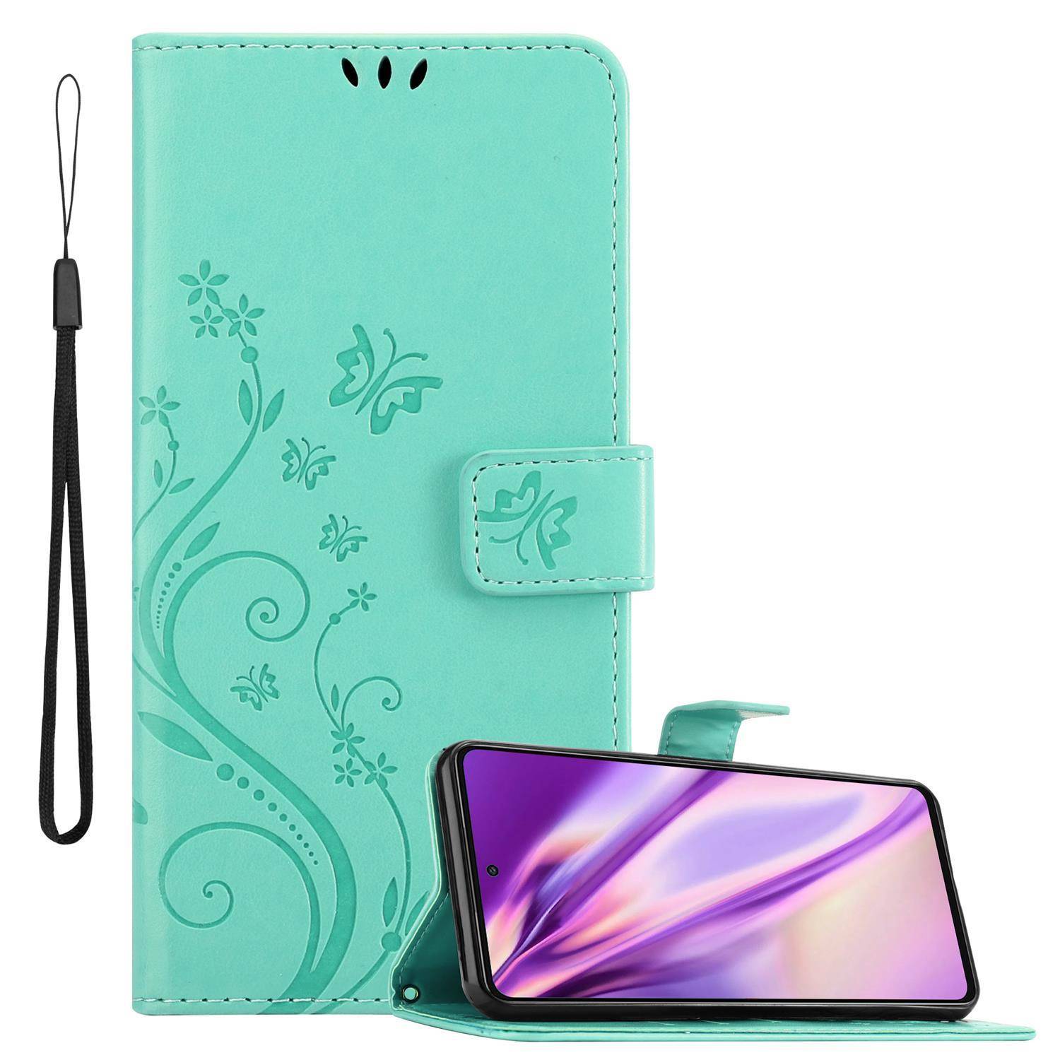 Cadorabo Hülle für Samsung Galaxy A52 (4G / 5G) / A52s Schutz Hülle in Türkis Schutzhülle Handy Hülle Etui Case Blumen