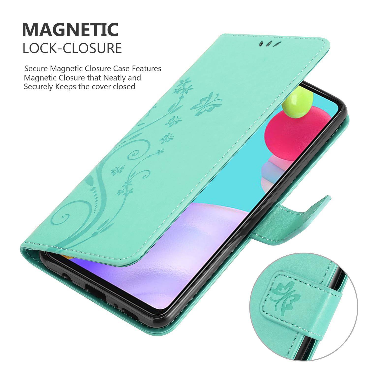 Cadorabo Hülle für Samsung Galaxy A52 (4G / 5G) / A52s Schutz Hülle in Türkis Schutzhülle Handy Hülle Etui Case Blumen