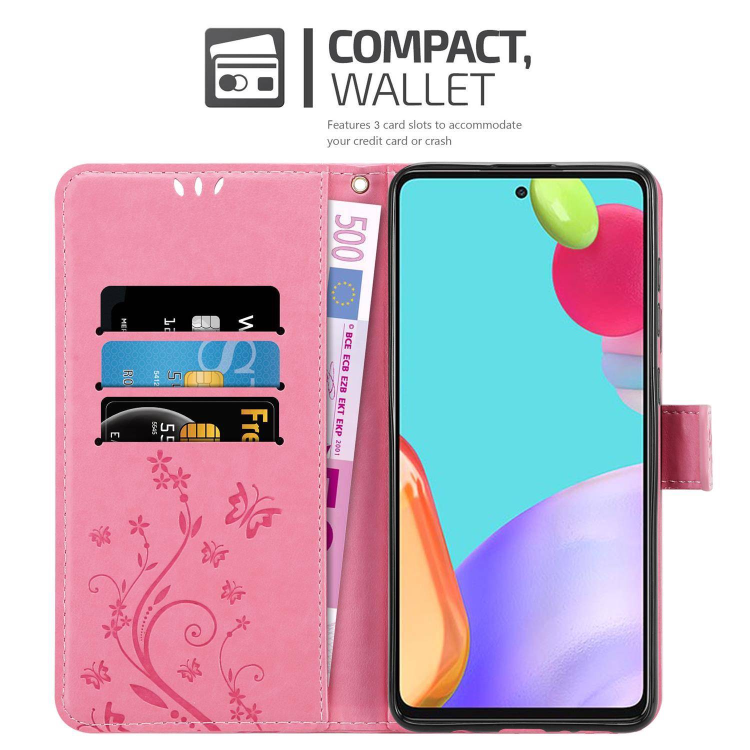Cadorabo Hülle für Samsung Galaxy A52 (4G / 5G) / A52s Schutz Hülle in Rosa Schutzhülle Handy Hülle Etui Case Blumen