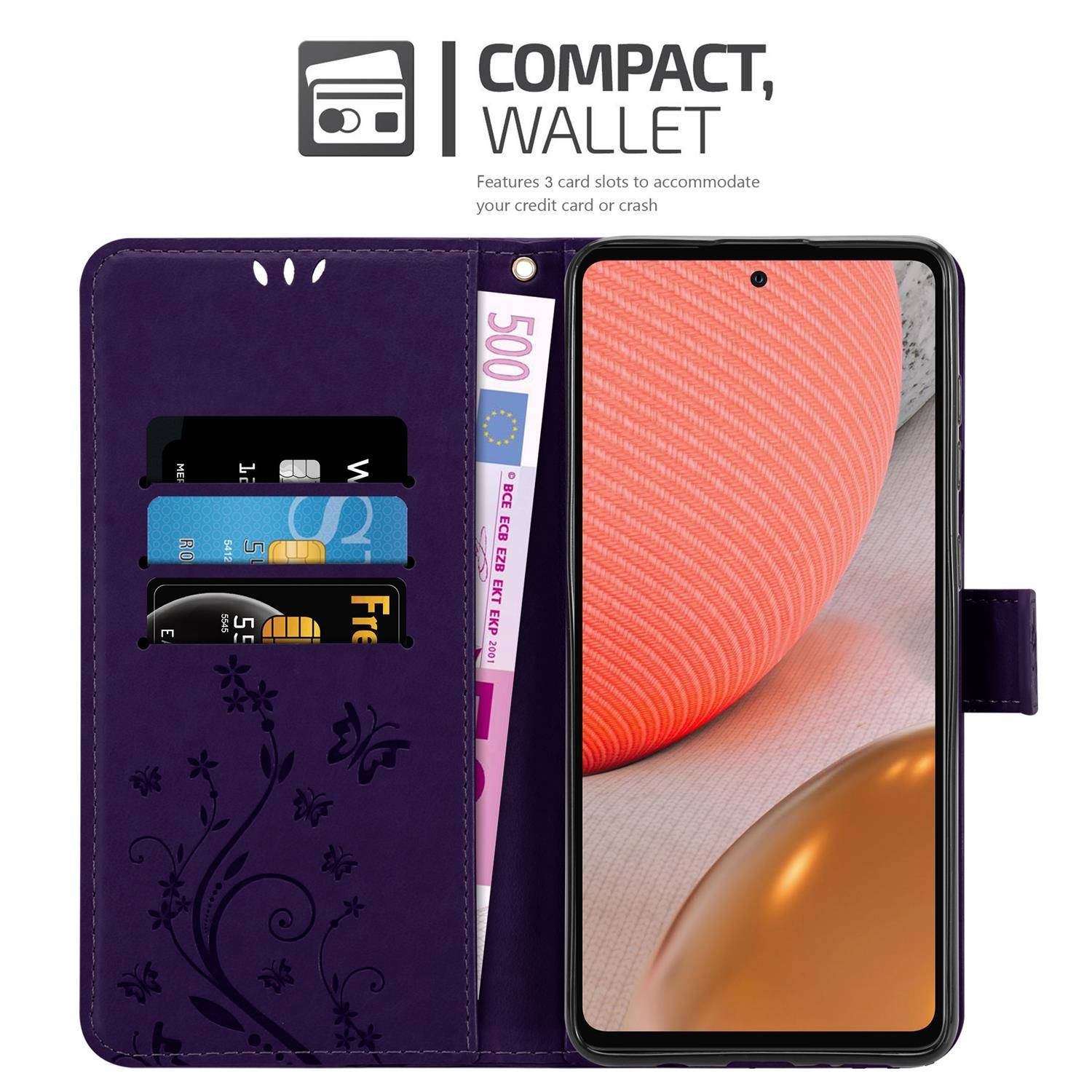 Cadorabo Hülle für Samsung Galaxy A72 4G / 5G Schutz Hülle in Lila Schutzhülle Handy Hülle Etui Case Blumen Flower