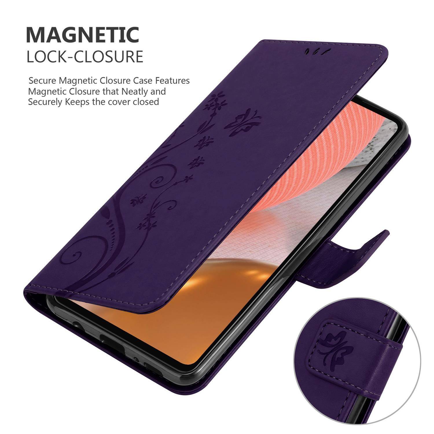 Cadorabo Hülle für Samsung Galaxy A72 4G / 5G Schutz Hülle in Lila Schutzhülle Handy Hülle Etui Case Blumen Flower