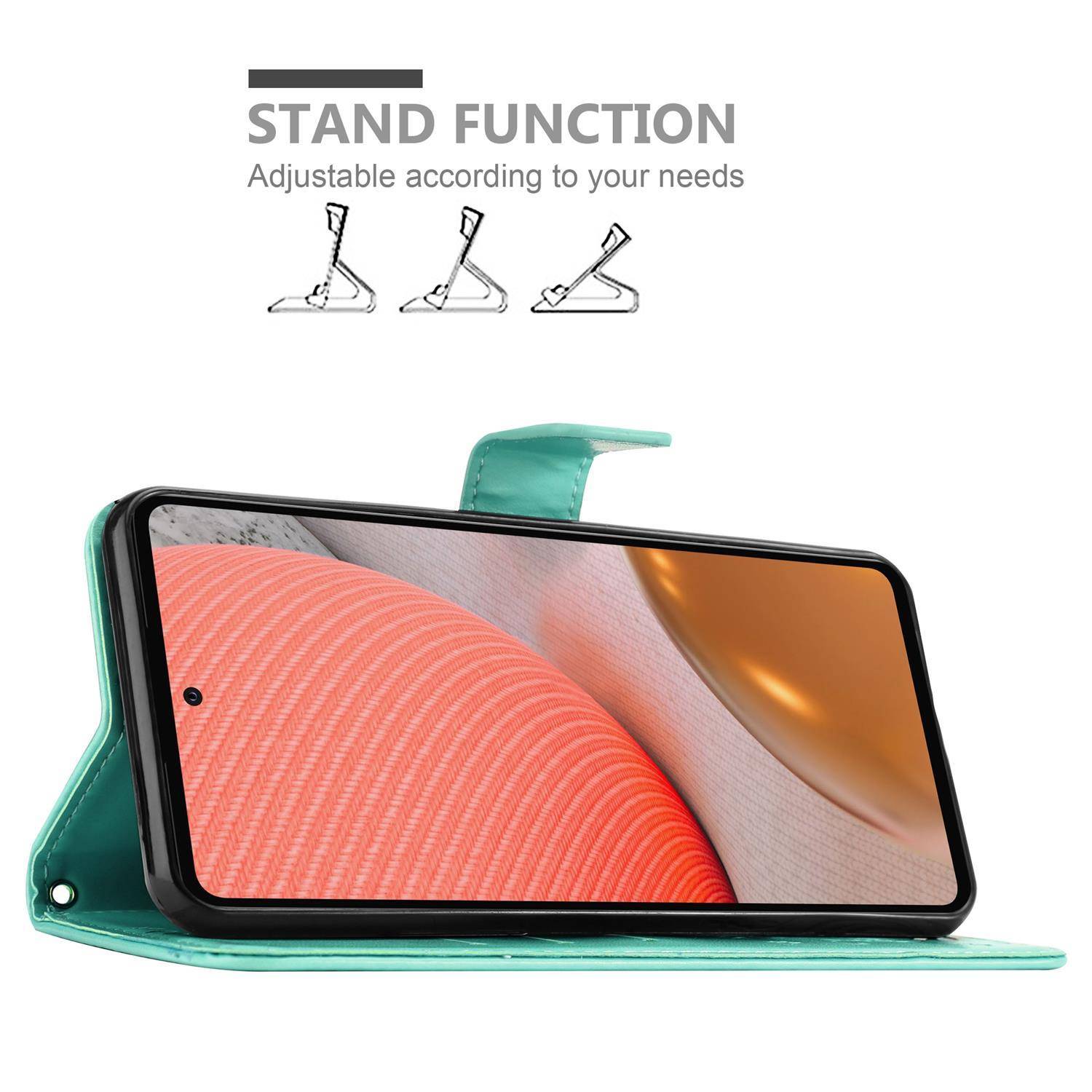 Cadorabo Hülle für Samsung Galaxy A72 4G / 5G Schutz Hülle in Türkis Schutzhülle Handy Hülle Etui Case Blumen Flower