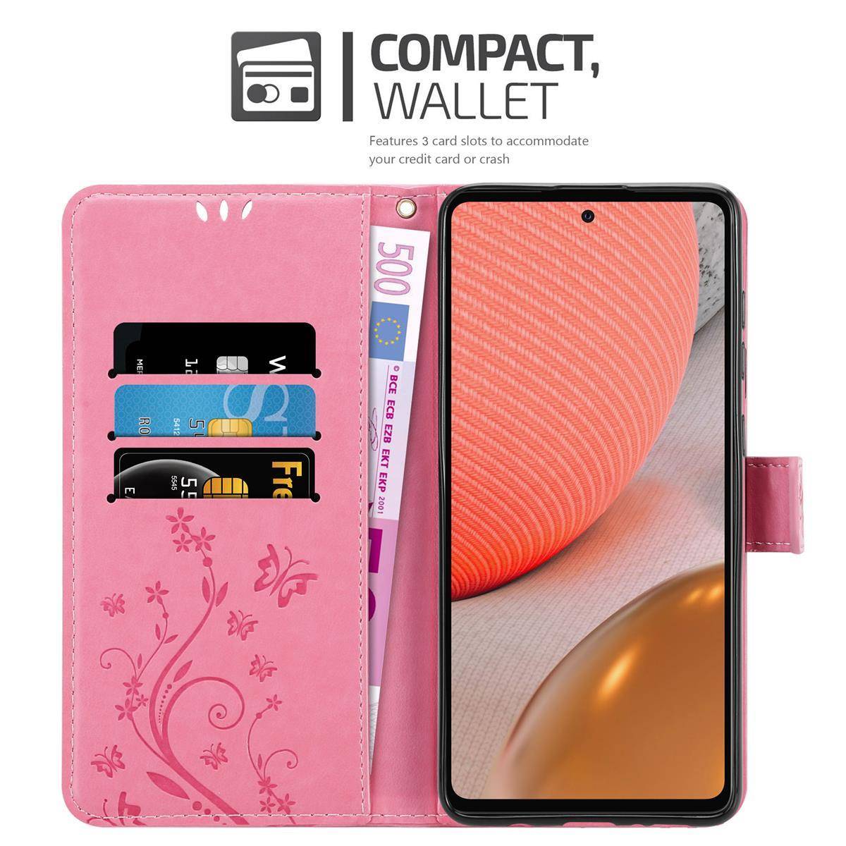 Cadorabo Hülle für Samsung Galaxy A72 4G / 5G Schutz Hülle in Rosa Schutzhülle Handy Hülle Etui Case Blumen Flower