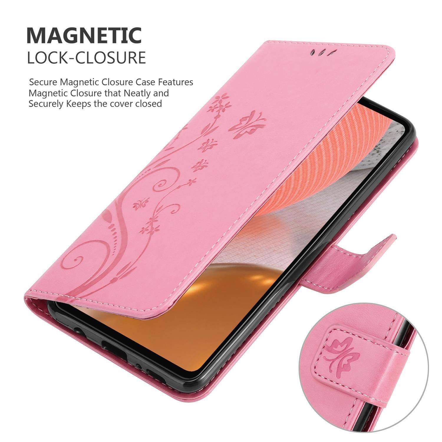 Cadorabo Hülle für Samsung Galaxy A72 4G / 5G Schutz Hülle in Rosa Schutzhülle Handy Hülle Etui Case Blumen Flower