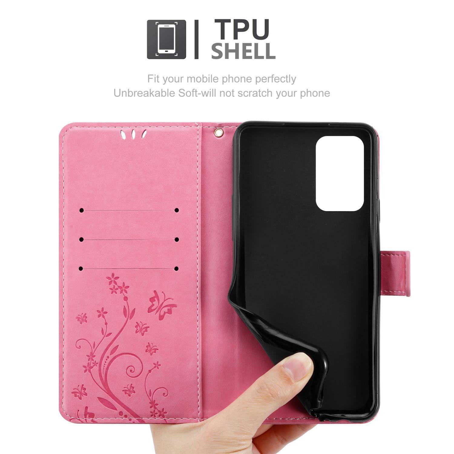 Cadorabo Hülle für Samsung Galaxy A72 4G / 5G Schutz Hülle in Rosa Schutzhülle Handy Hülle Etui Case Blumen Flower