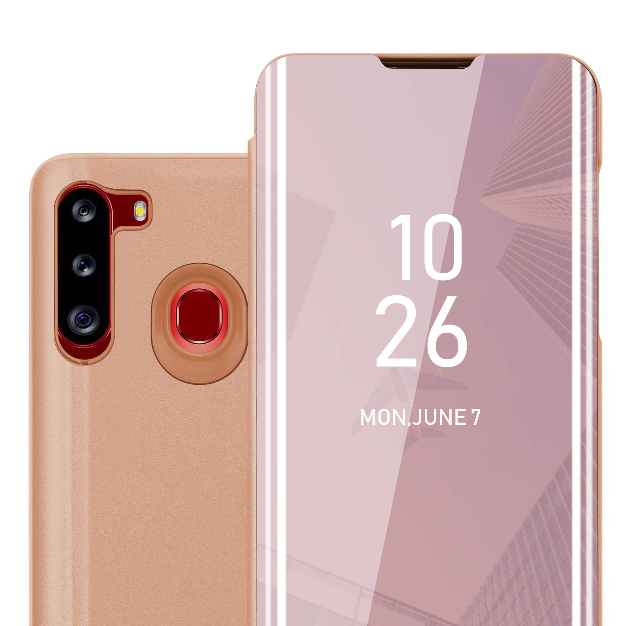 Cadorabo Handyhülle für Samsung Galaxy A21 in Pink Cover Backcover Schutzhülle Book Case Booklet