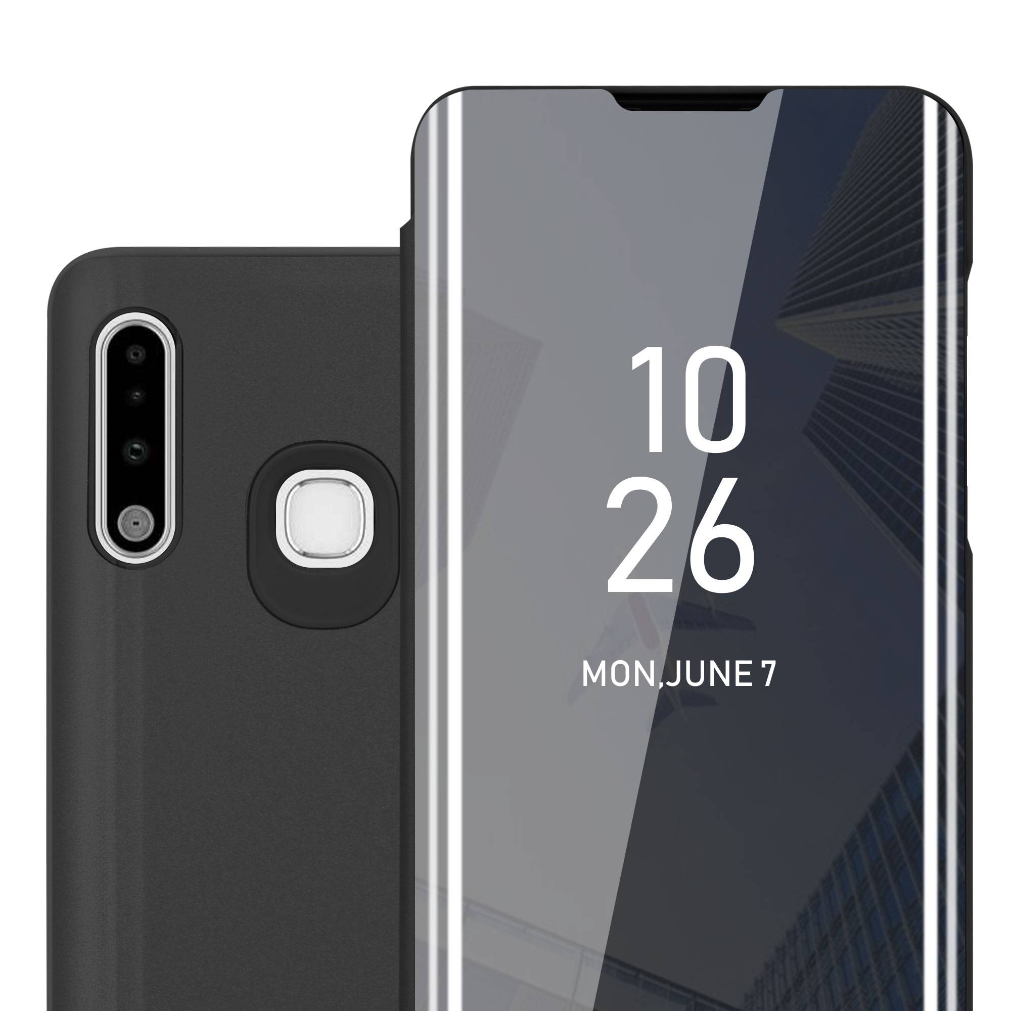 Cadorabo Handyhülle für Samsung Galaxy A70e in Schwarz Cover Backcover Schutzhülle Book Case Booklet