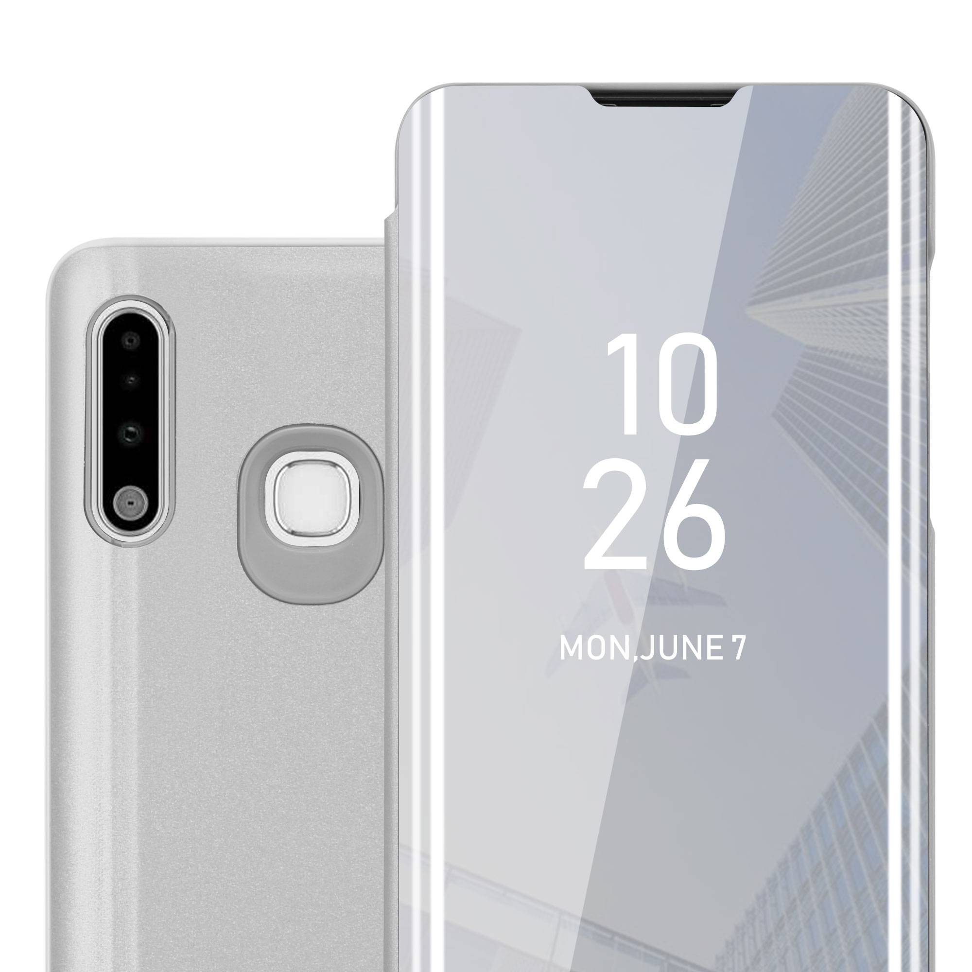 Cadorabo Handyhülle für Samsung Galaxy A70e in Silber Cover Backcover Schutzhülle Book Case Booklet