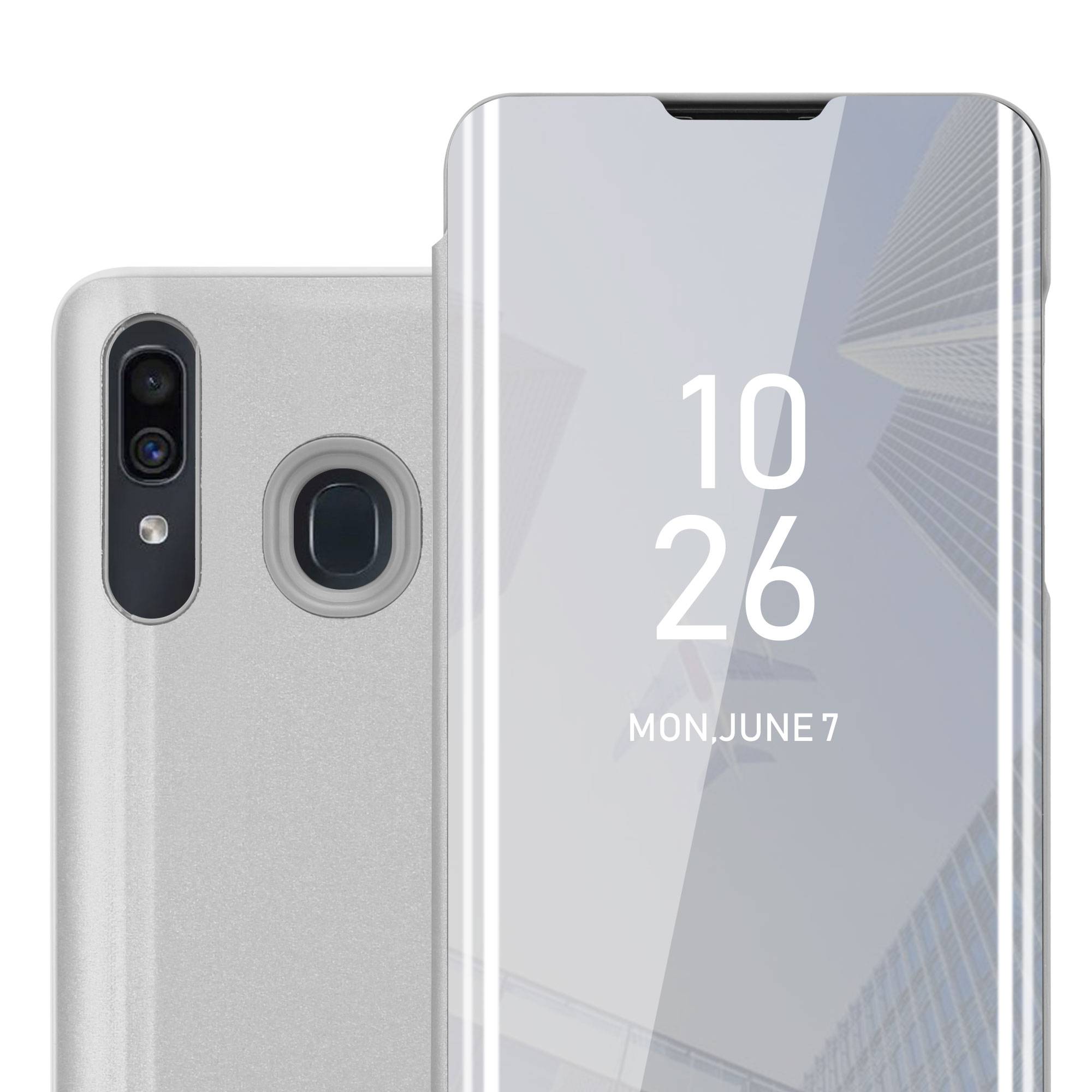 Cadorabo Handyhülle für Samsung Galaxy A20 / A30 / M10s in Silber Cover Backcover Schutzhülle Book Case Booklet