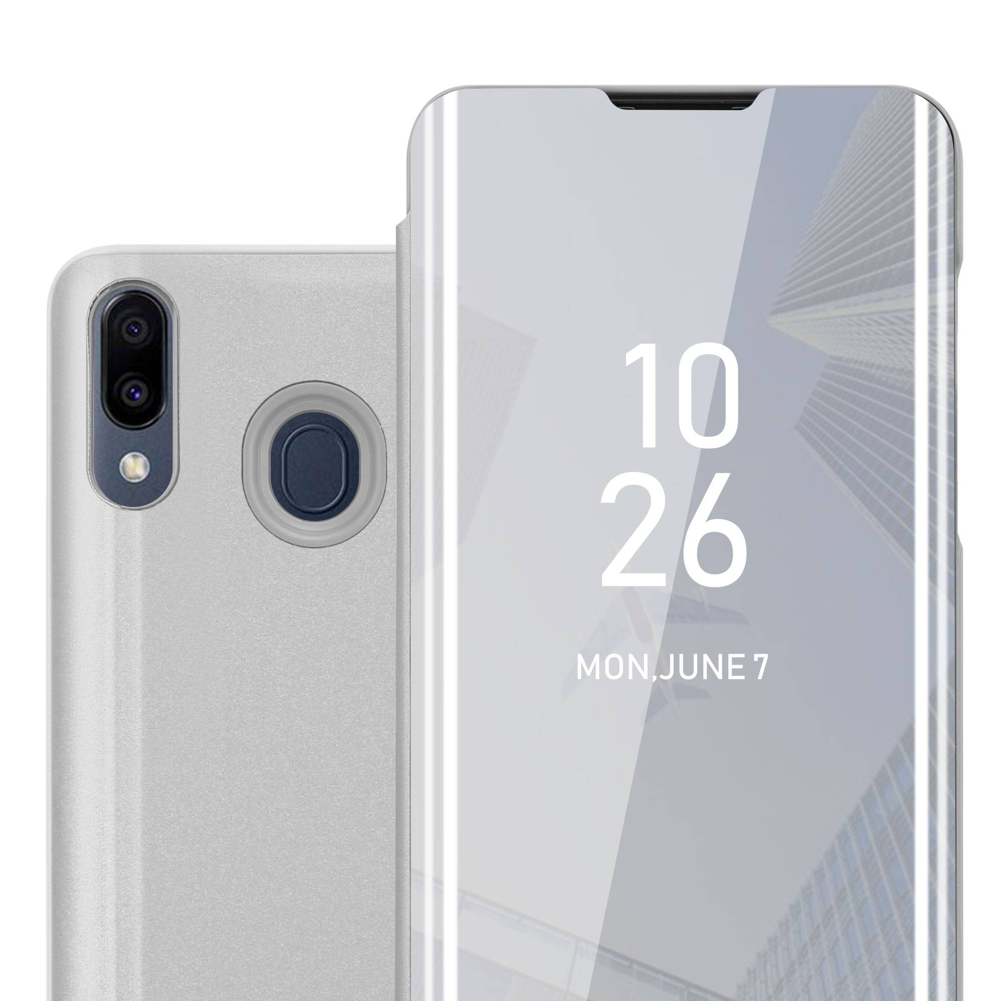 Cadorabo Handyhülle für Samsung Galaxy M20 in Silber Cover Backcover Schutzhülle Book Case Booklet