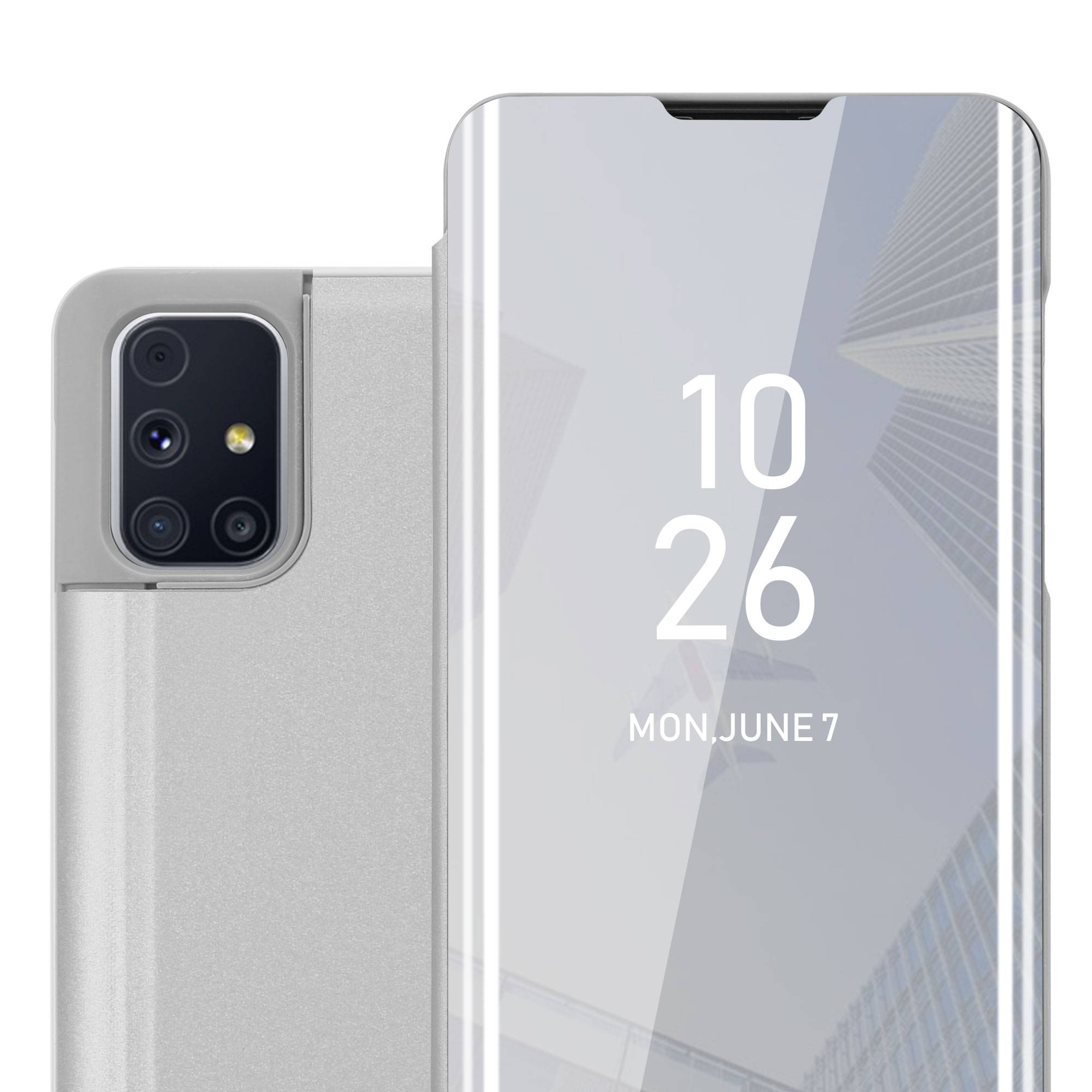 Cadorabo Handyhülle für Samsung Galaxy M31s in Silber Cover Backcover Schutzhülle Book Case Booklet