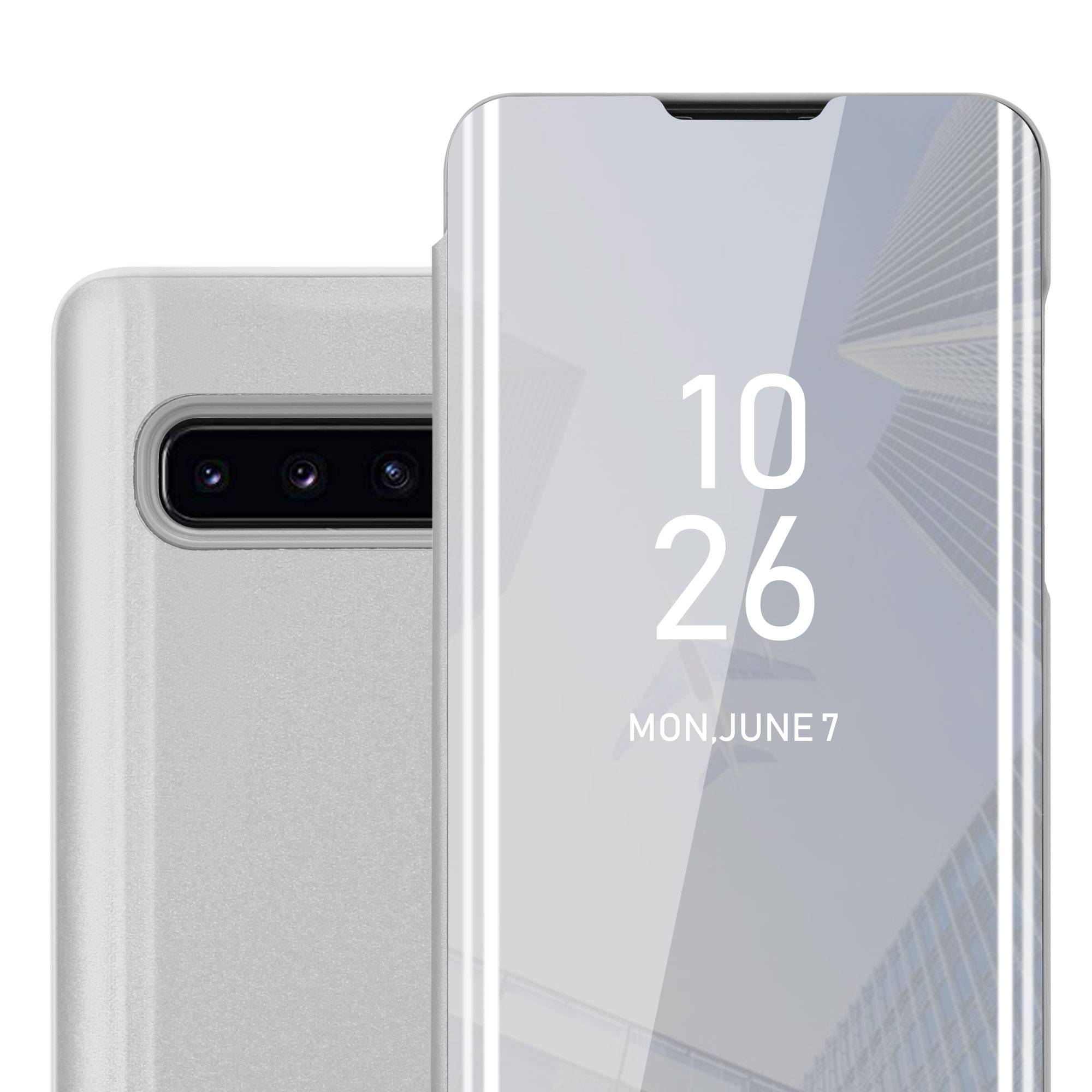 Cadorabo Handyhülle für Samsung Galaxy S10 PLUS in Silber Cover Backcover Schutzhülle Book Case Booklet
