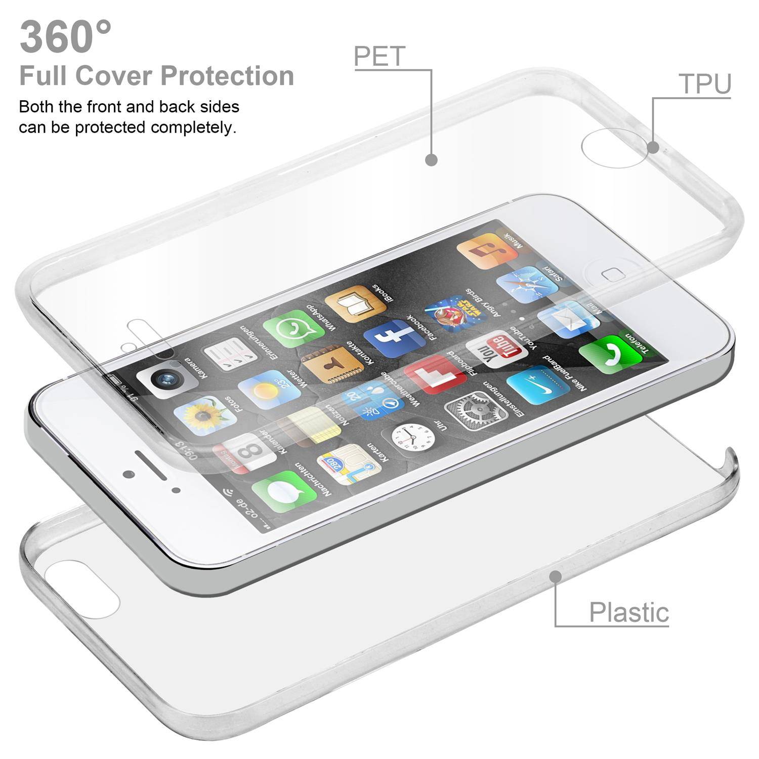 Cadorabo Schutzhülle für Apple iPhone 5 / 5S / SE Hülle in natur 360° Etui Full Body Handyhülle Cover Case