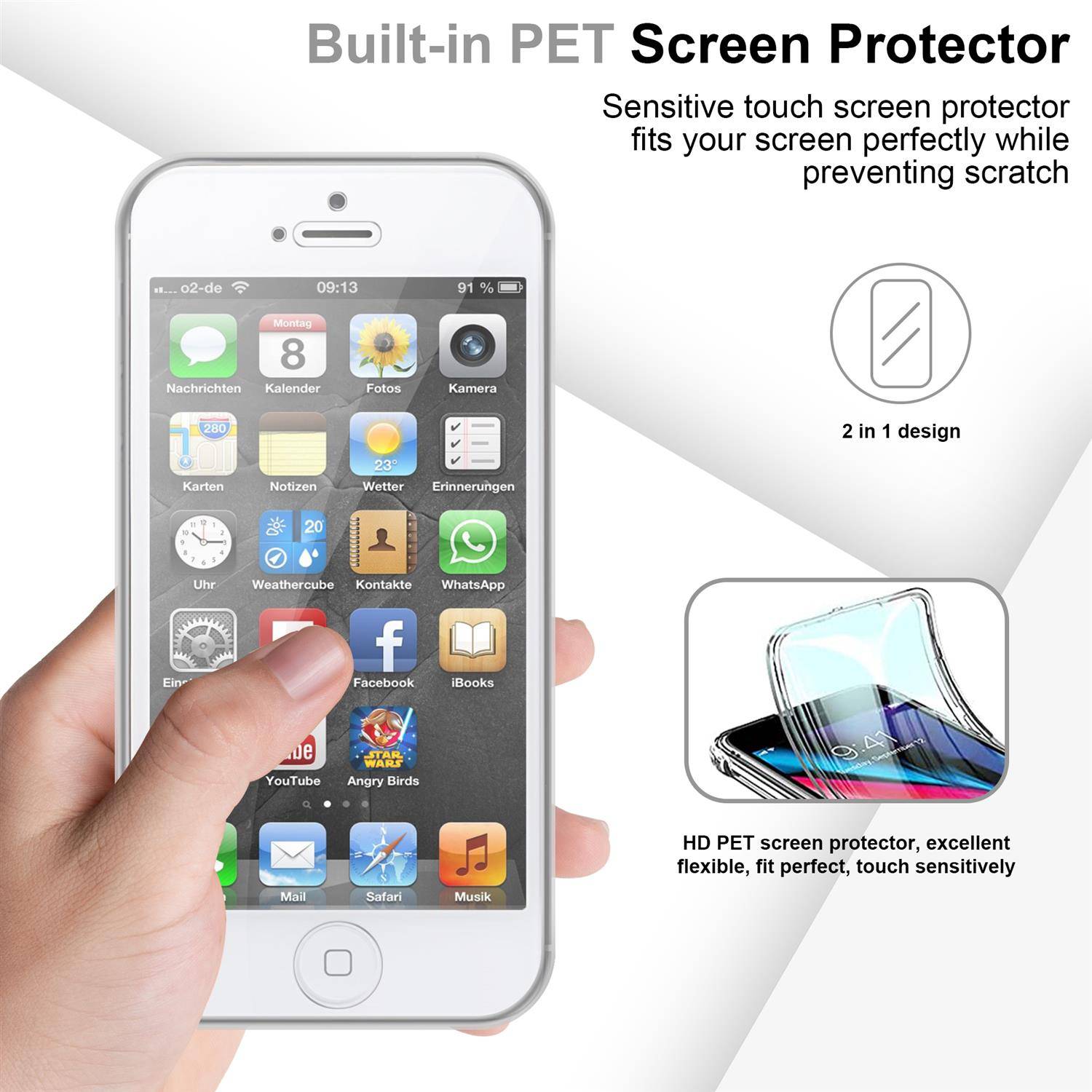 Cadorabo Schutzhülle für Apple iPhone 5 / 5S / SE Hülle in natur 360° Etui Full Body Handyhülle Cover Case