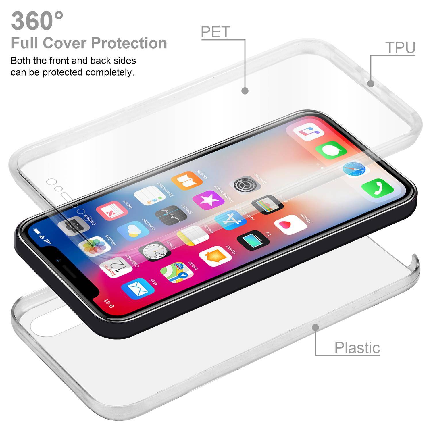 Cadorabo Schutzhülle für Apple iPhone X / XS Hülle in natur 360° Etui Full Body Handyhülle Cover Case