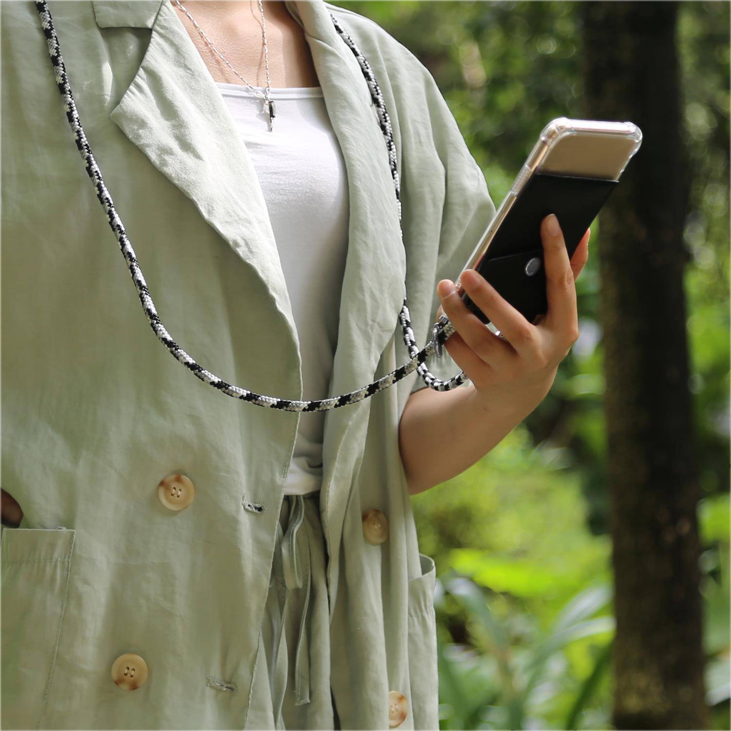 Cadorabo Schutzhülle für Samsung Galaxy A21s Hülle in Grau Handy Kette Kordel abnehmbares Etui