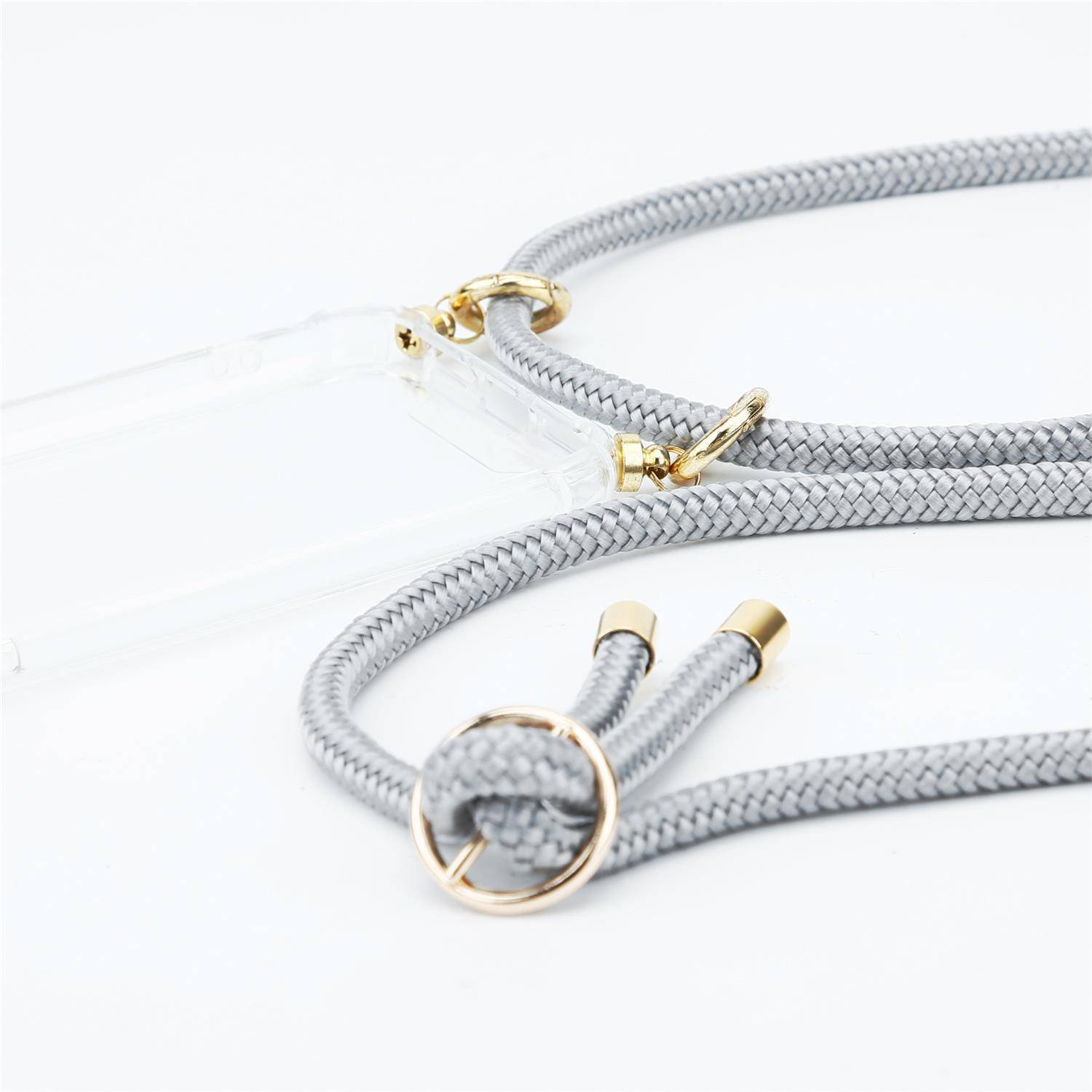 Cadorabo Hülle für Samsung Galaxy A21s Schutzhülle in Grau Handy Kette Silikon Kordel abnehmbares Etui