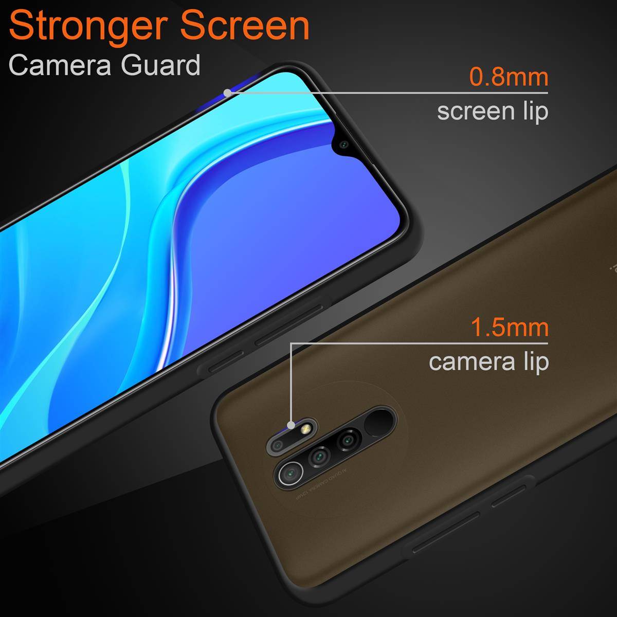 Cadorabo Hülle für Xiaomi RedMi 9 Schutz Hülle in Schwarz Handyhülle Hybrid Schutzhülle Etui TPU Silikon