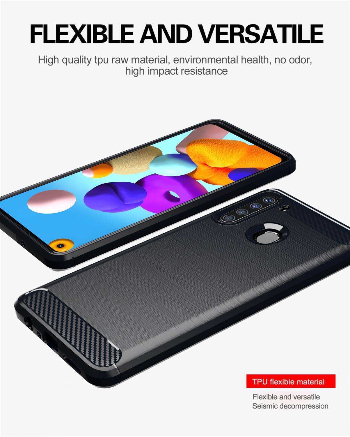 Cadorabo Hülle für Samsung Galaxy A21 in Schwarz Schutzhülle TPU Case Cover Etui Handyhülle