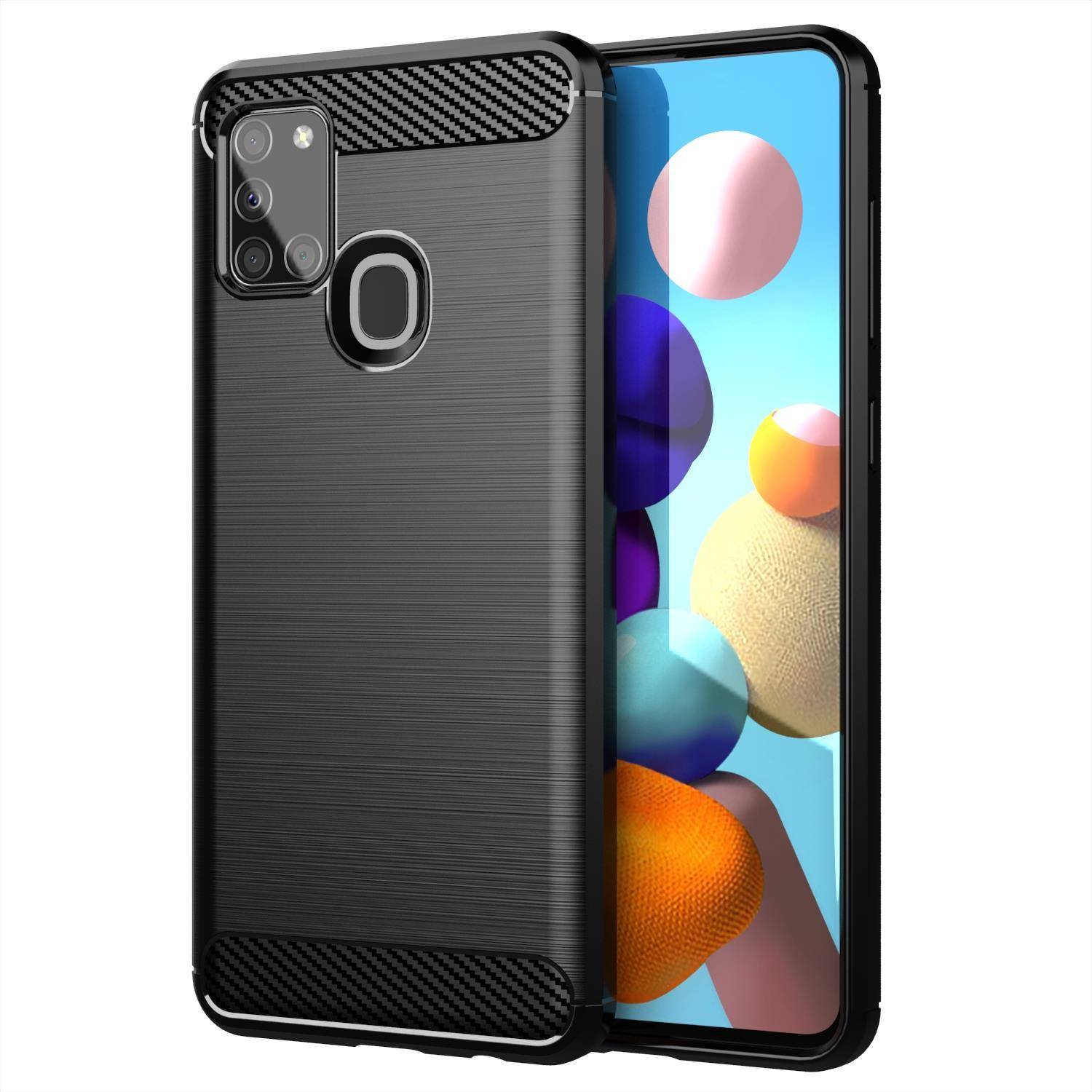 Cadorabo Hülle für Samsung Galaxy A21s in Schwarz Schutzhülle TPU Case Cover Etui Handyhülle