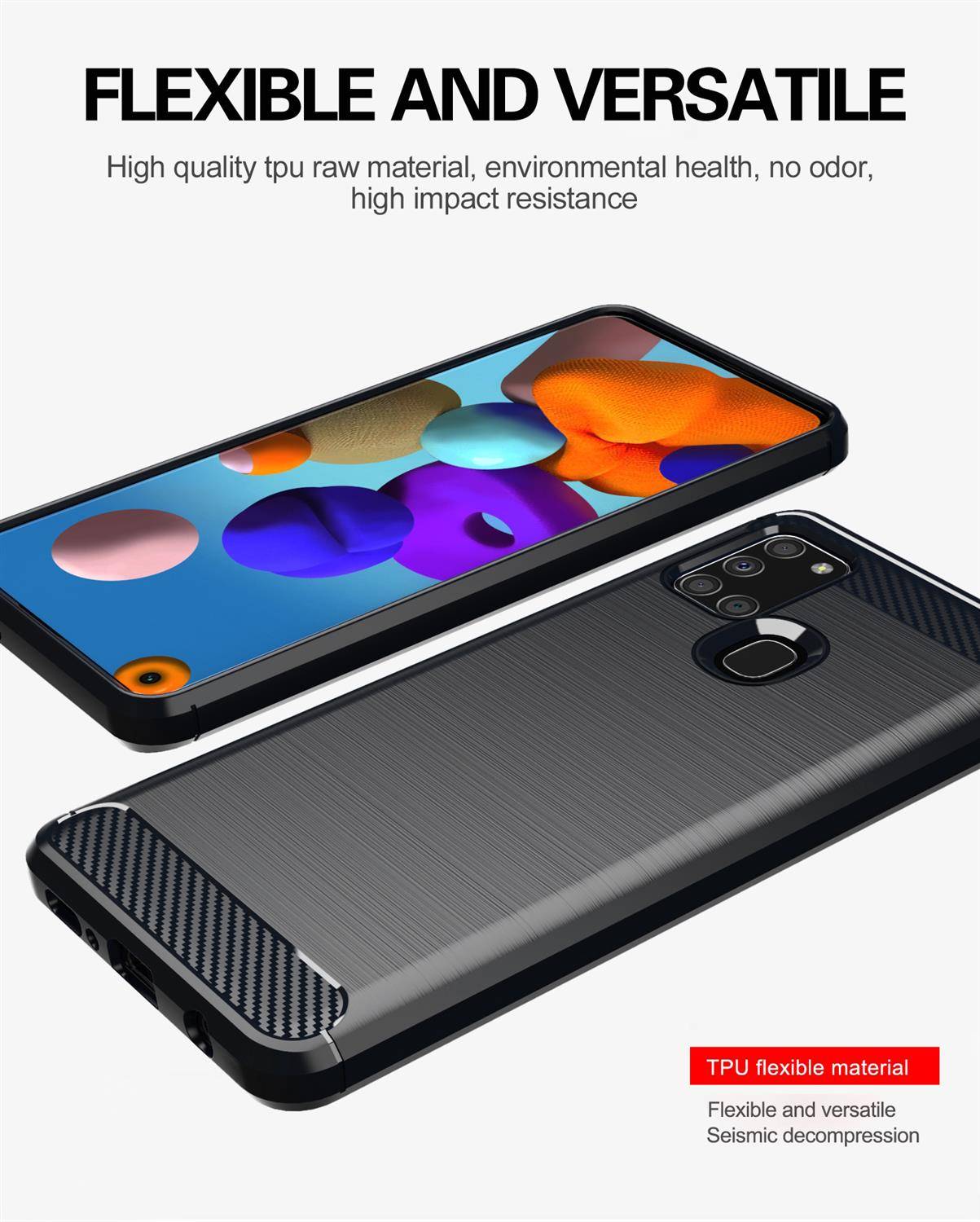 Cadorabo Hülle für Samsung Galaxy A21s in Schwarz Schutzhülle TPU Case Cover Etui Handyhülle