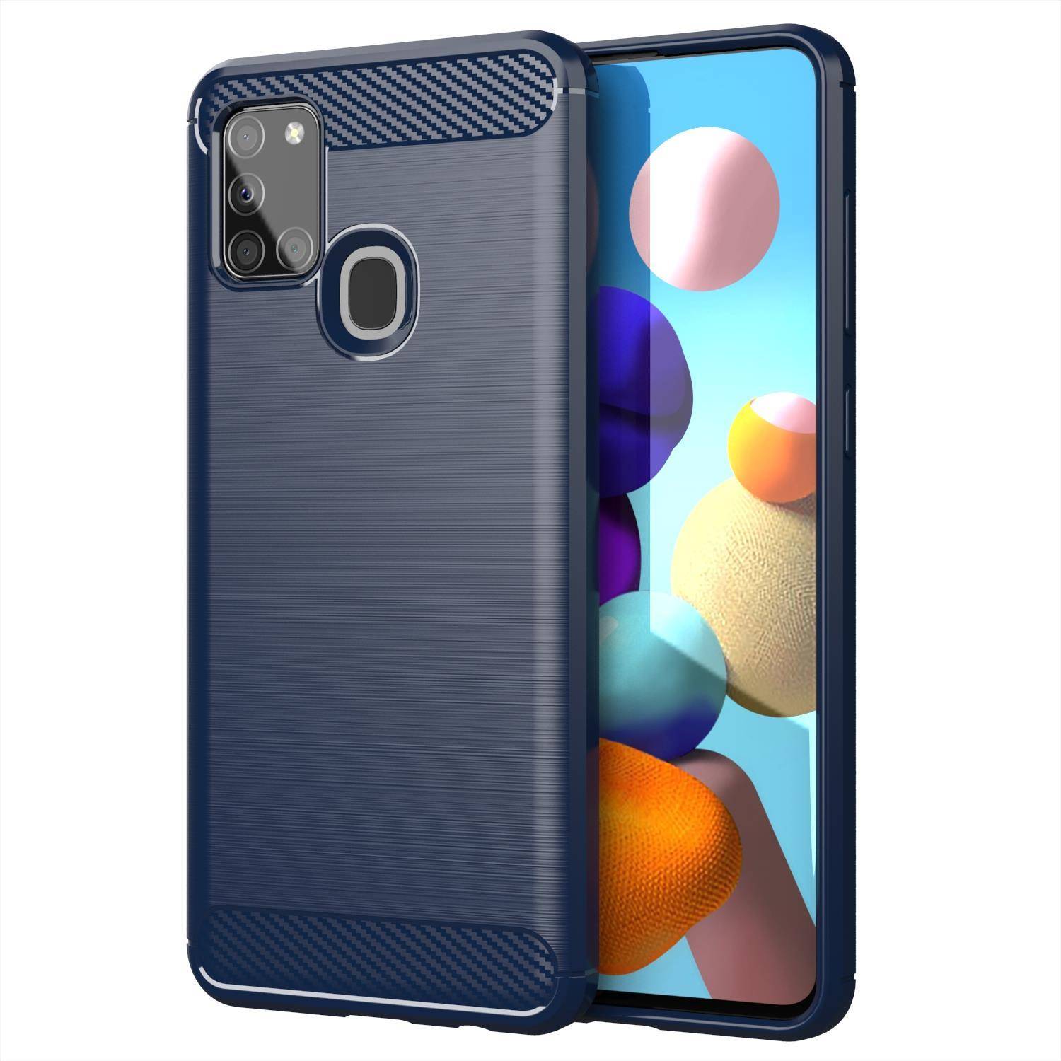 Cadorabo Hülle für Samsung Galaxy A21s in Blau Schutzhülle TPU Case Cover Etui Handyhülle