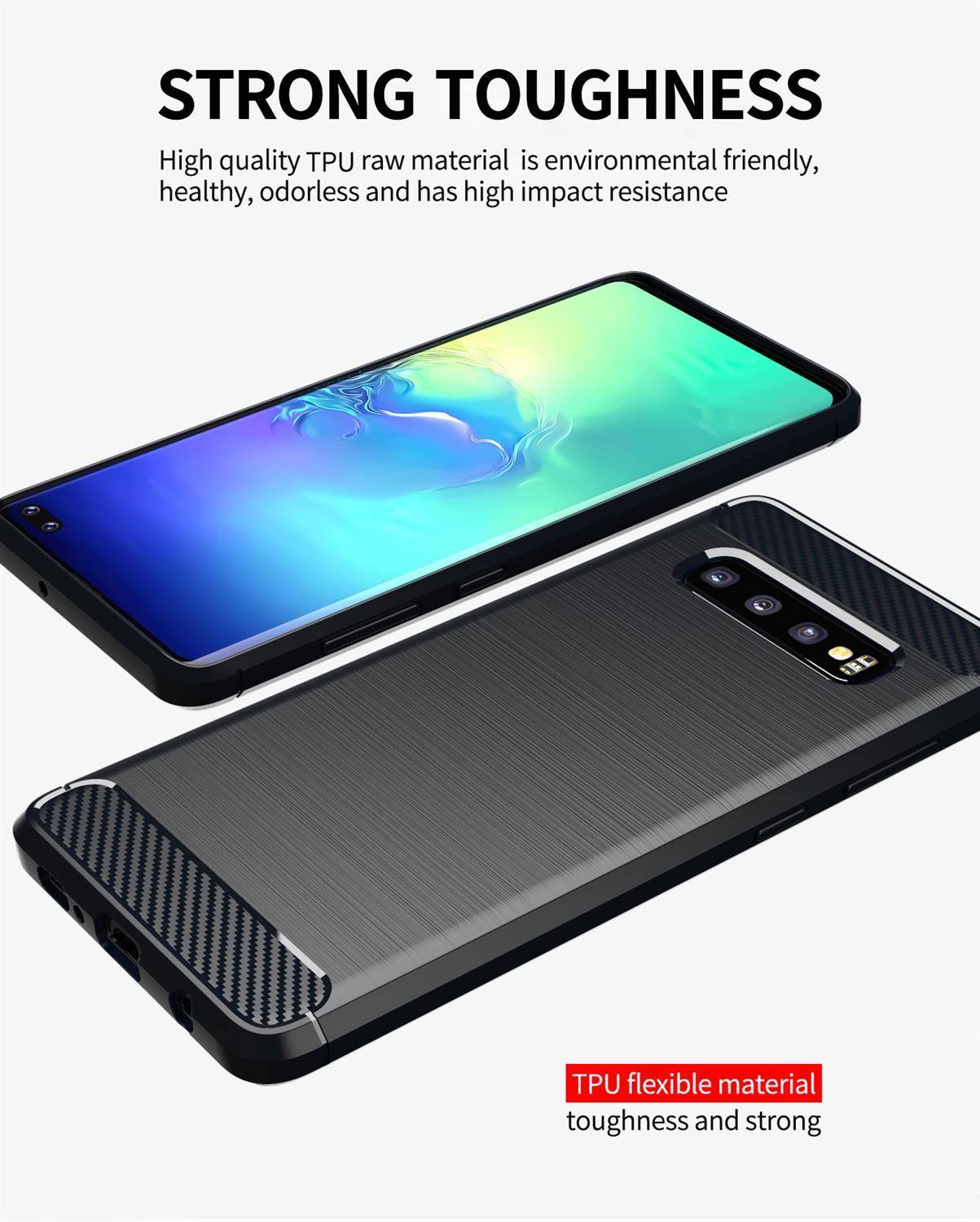 Cadorabo Hülle für Samsung Galaxy S10 PLUS in Schwarz Schutzhülle TPU Case Cover Etui Handyhülle