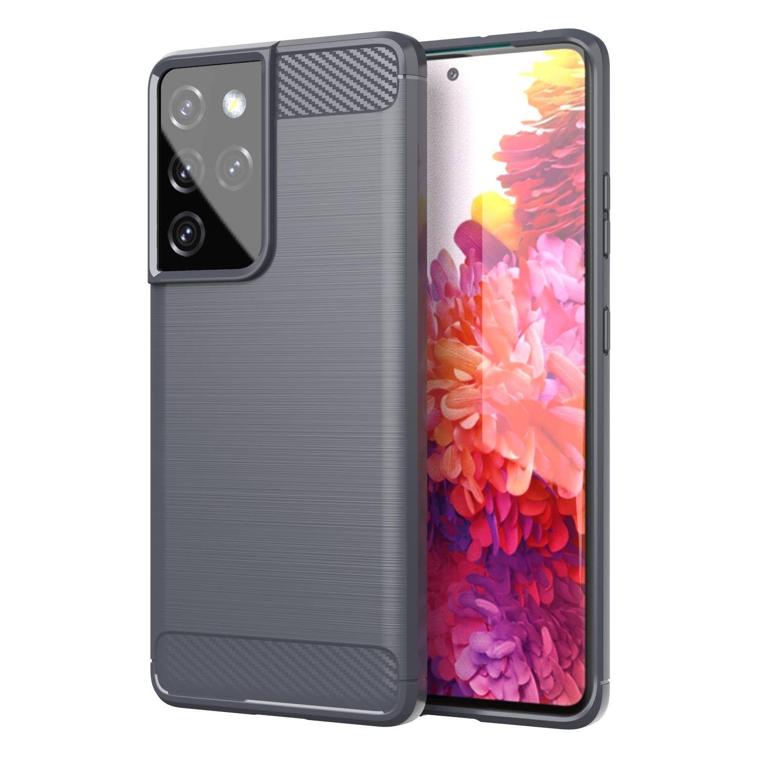 Cadorabo Hülle für Samsung Galaxy S21 ULTRA in Grau Schutzhülle TPU Case Cover Etui Handyhülle