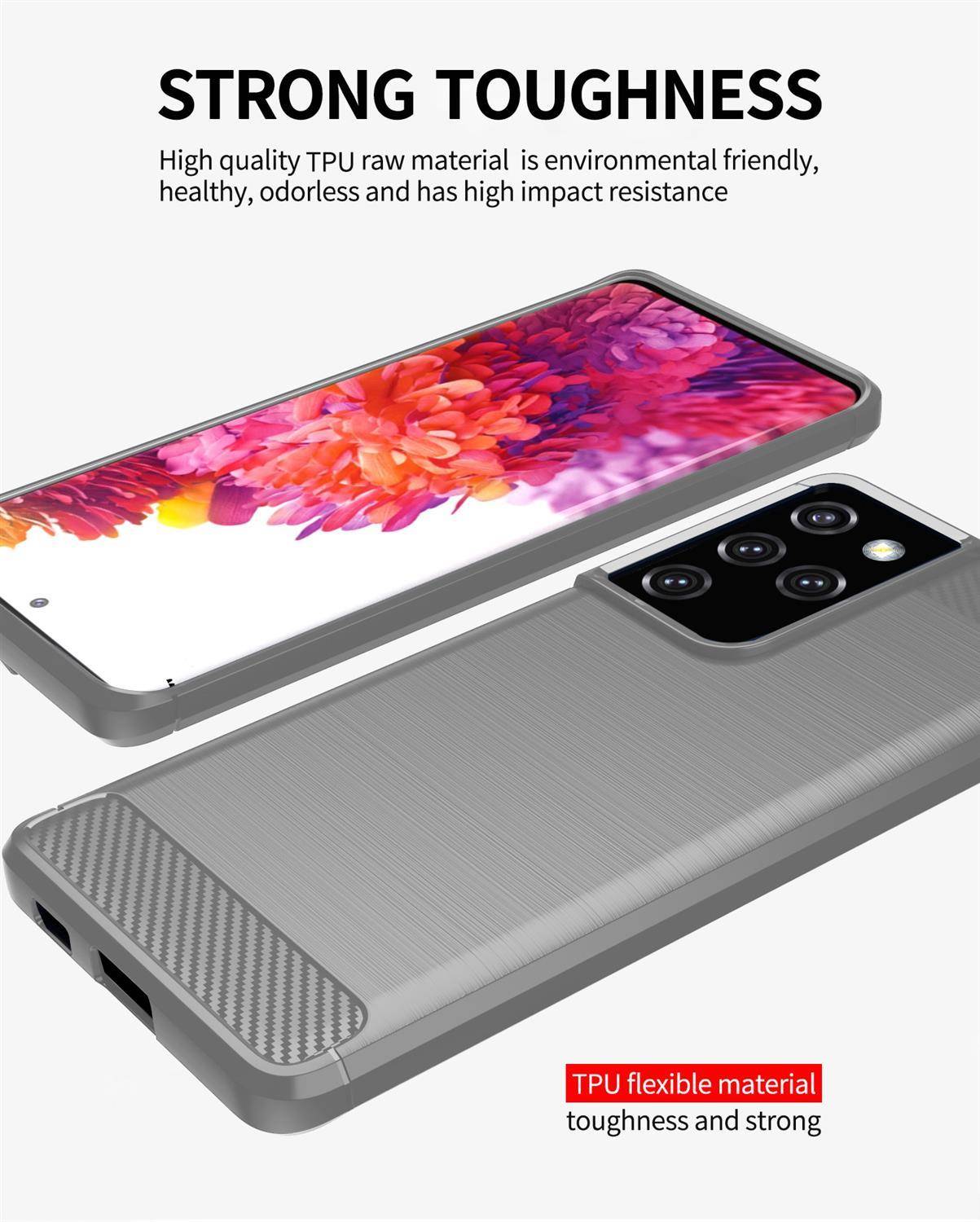 Cadorabo Hülle für Samsung Galaxy S21 ULTRA in Grau Schutzhülle TPU Case Cover Etui Handyhülle