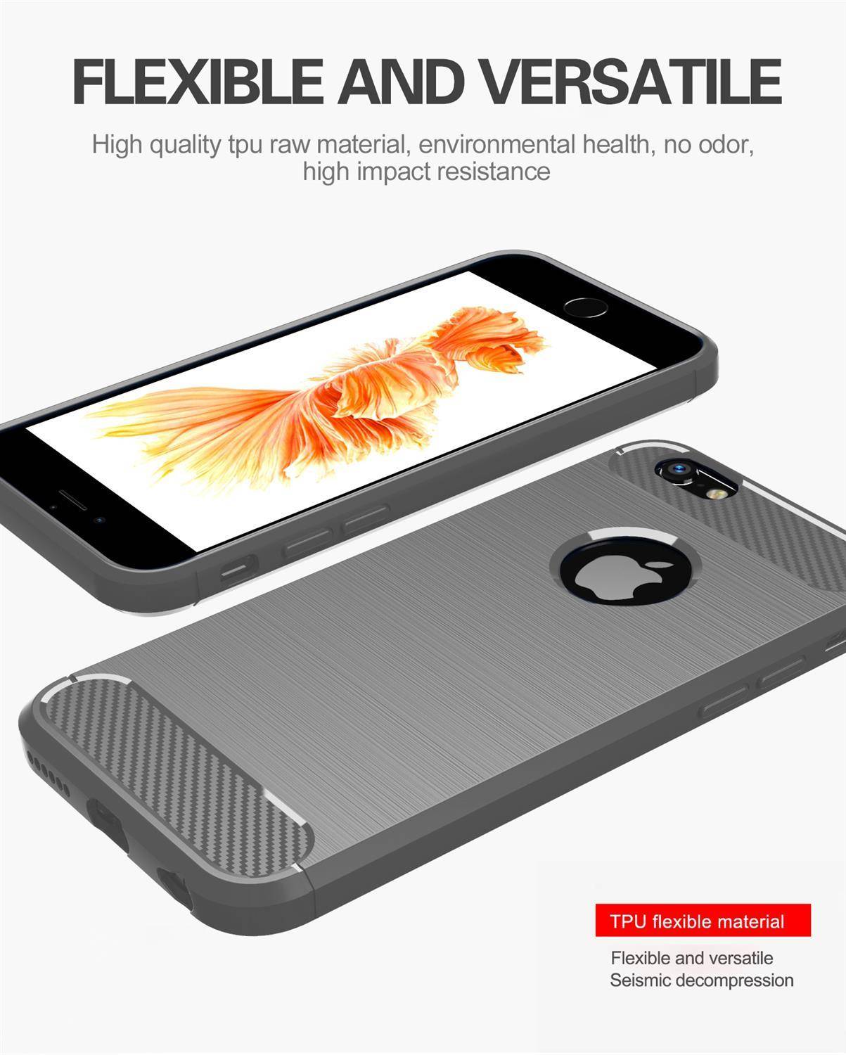 Cadorabo Hülle für Apple iPhone 6 / 6S in Grau Schutzhülle TPU Case Cover Etui Handyhülle
