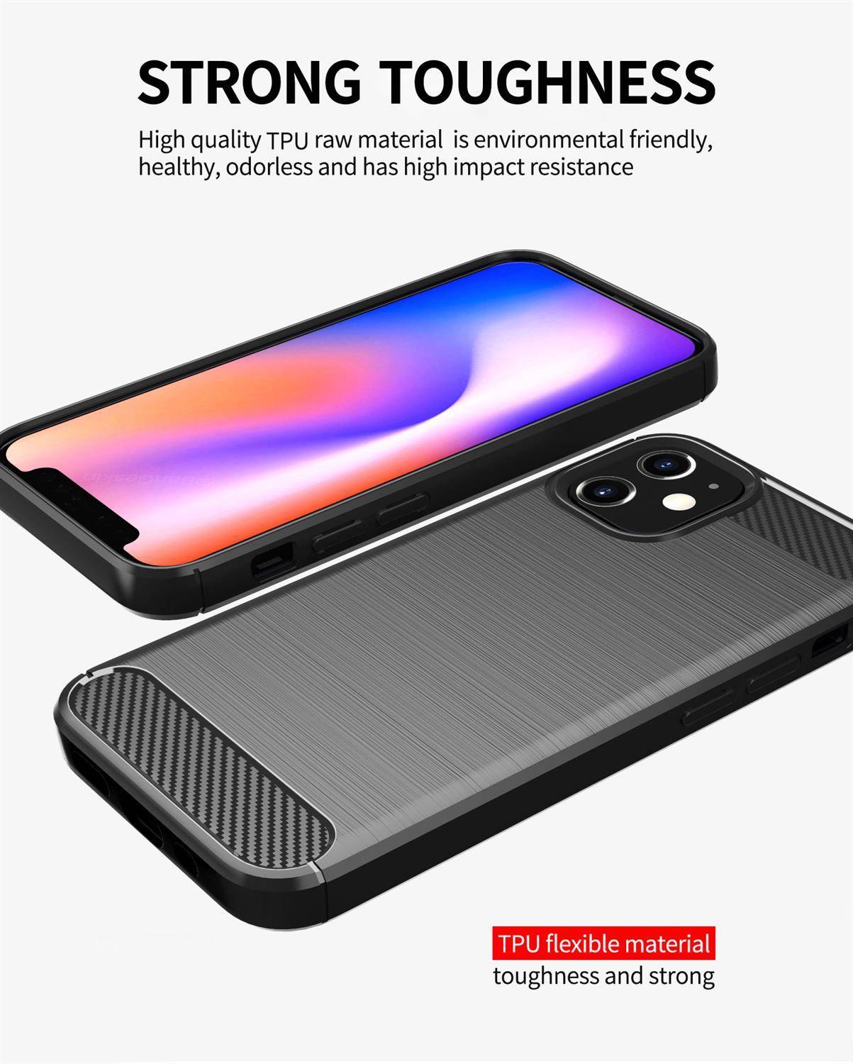 Cadorabo Hülle für Apple iPhone 12 MINI in Schwarz Schutzhülle TPU Case Cover Etui Handyhülle