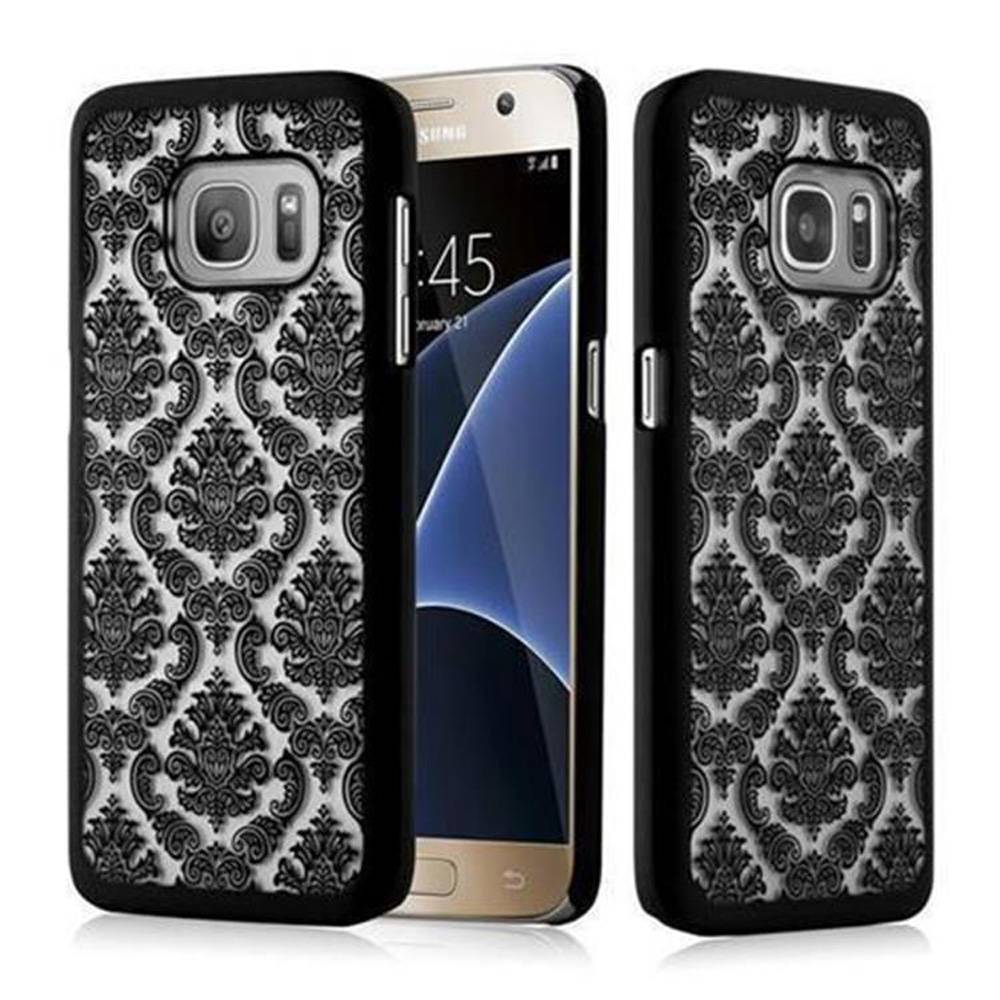 Cadorabo Hülle für Samsung Galaxy S7 Schutz Hülle in Schwarz Hard Case Schutzhülle Blumen Etui Handyhülle